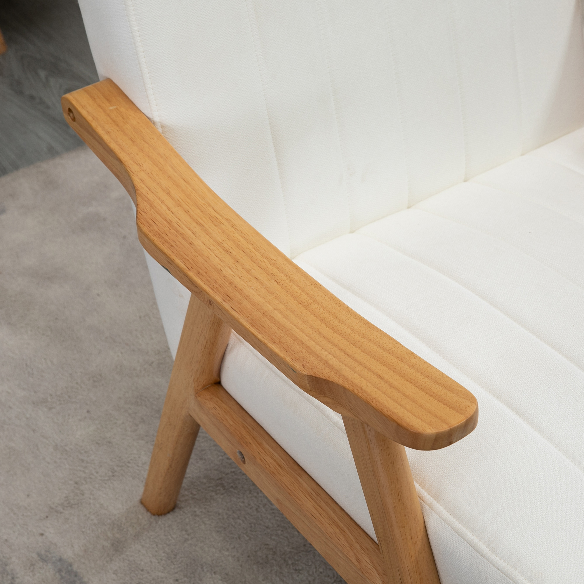 Polstersessel im Skandi-Design, Samtoptik, Massivholzrahmen, 68 x 74 x 82cm, Natur+Creme