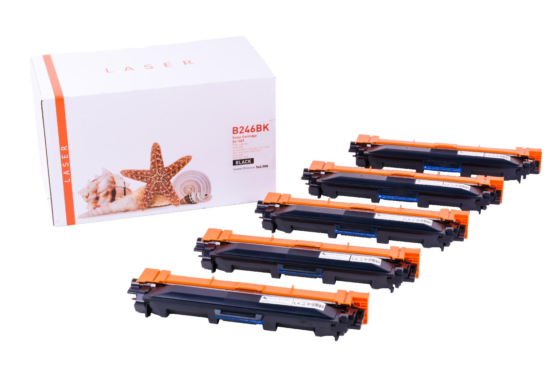 5er Set TN246BK Univ. Toner TN241/242/245/246BK für Brother / TN246schwarz / 5x 2.500 Seiten