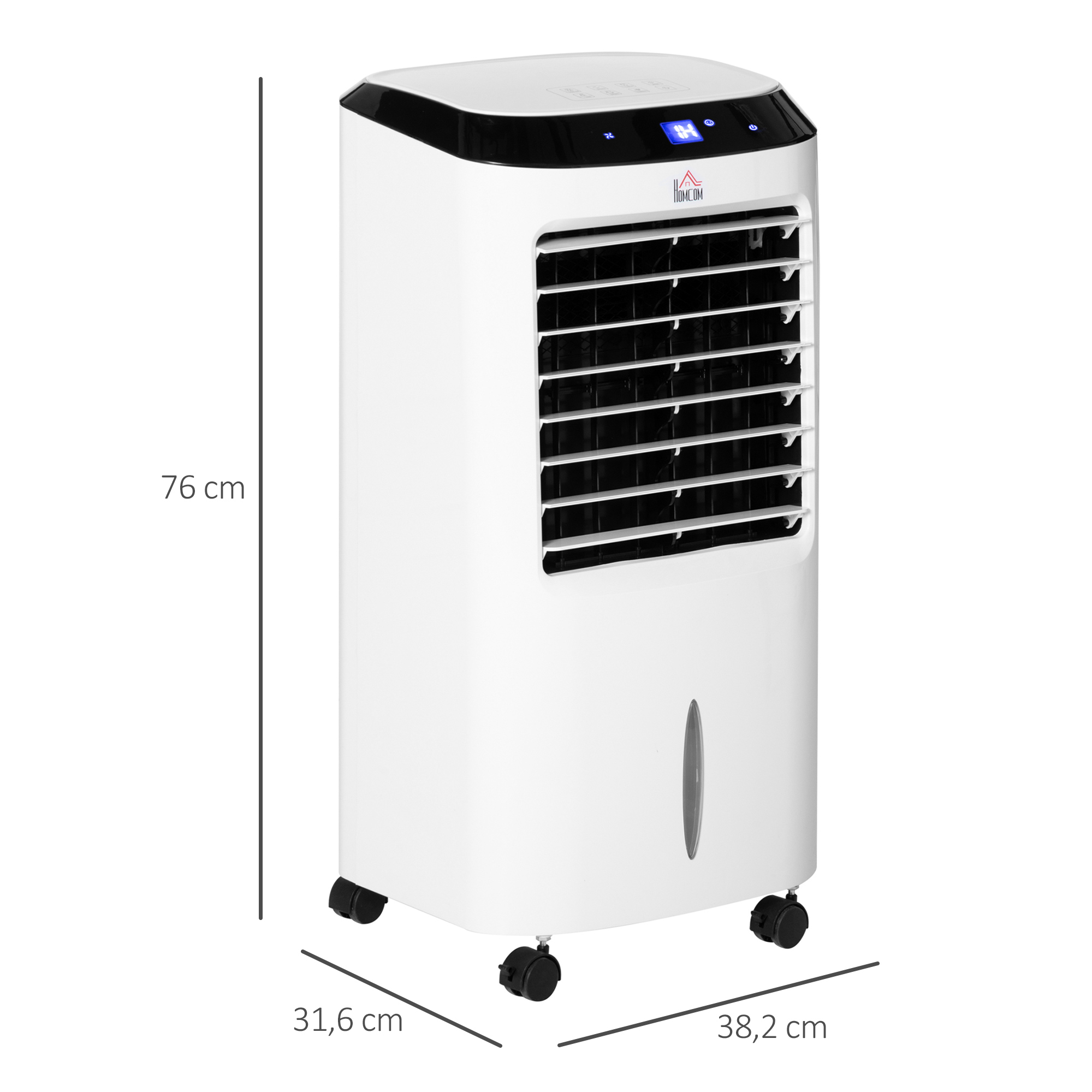 10L 4 in 1 Mobile Klimaanlage mit Luftbefeuchtung Wasserkühlung Klimagerät Luftkühler 8h Timer Fernbedienung Nutzungsraum 20? 60W ABS Weiß+Schwarz 38,2 x 31,6 x 76 cm