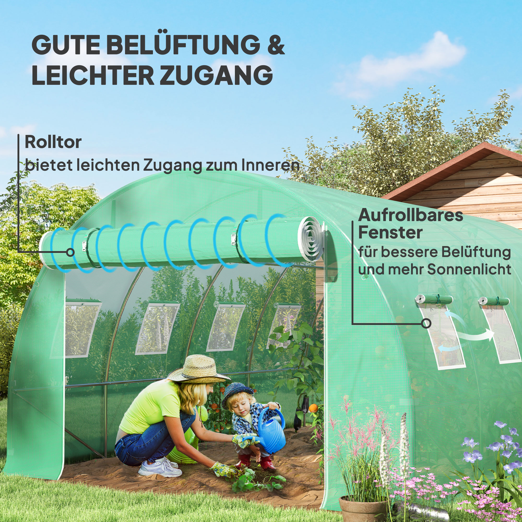Ersatz-Gewächshausabdeckung, wetterbeständig, 400 cm x 300 cm x 200 cm, Transparent, Grün
