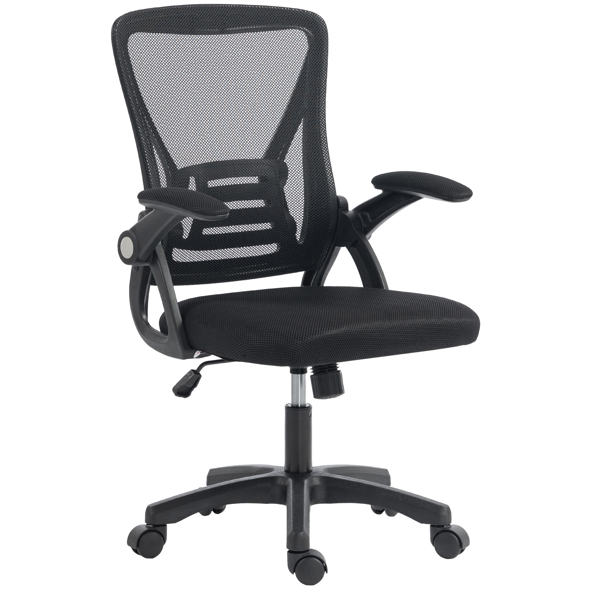 Bürostuhl Ergonomischer Höhenverstellbarer Schreibtischstuhl mit Hochklappbaren Armlehnen, Lendenwirbelstütze, Schwarz