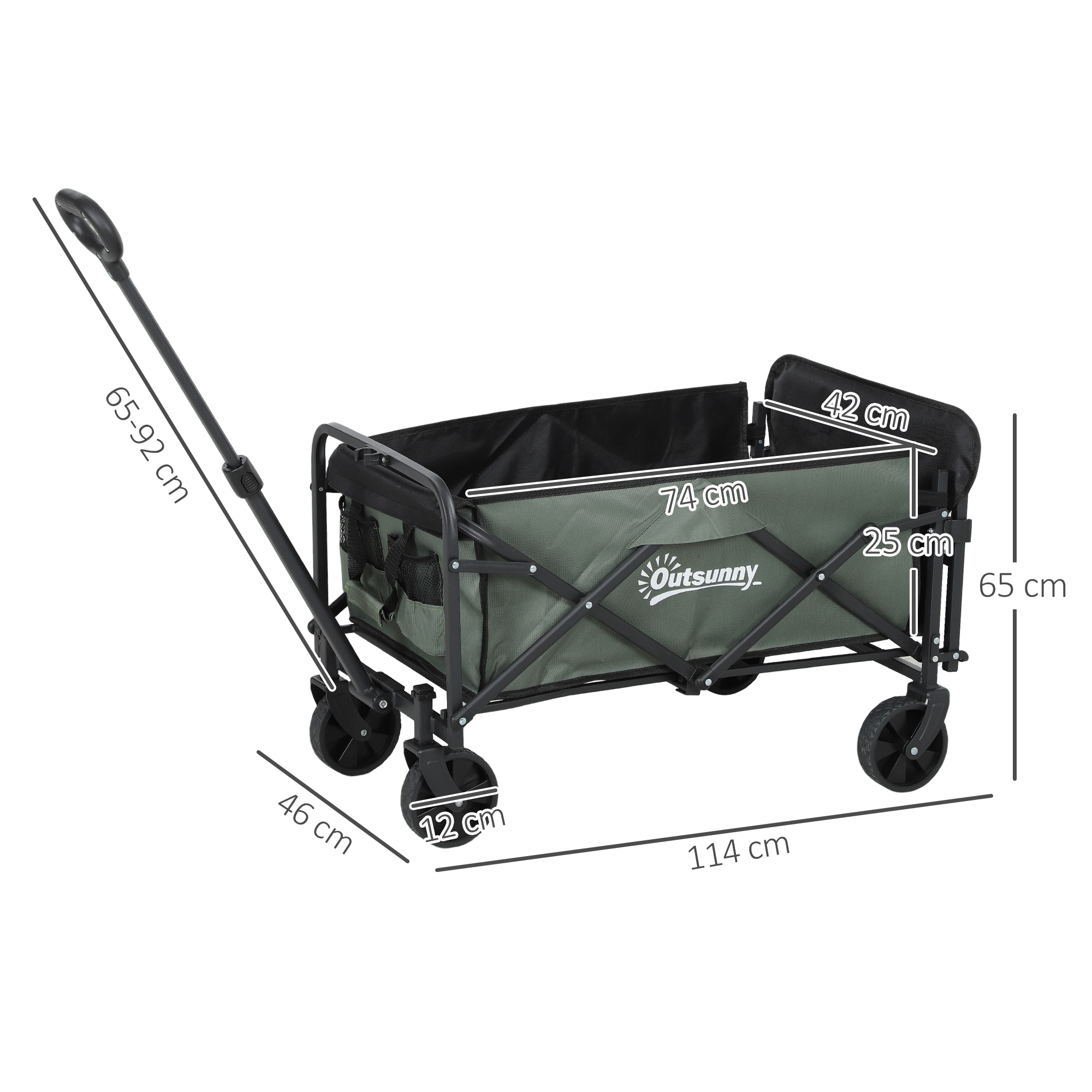 Gartenwagen 90 kg belastbar, klappbar Transportwagen mit herausnehmbare Plane, Griff, Rädern 72 Liter Grün