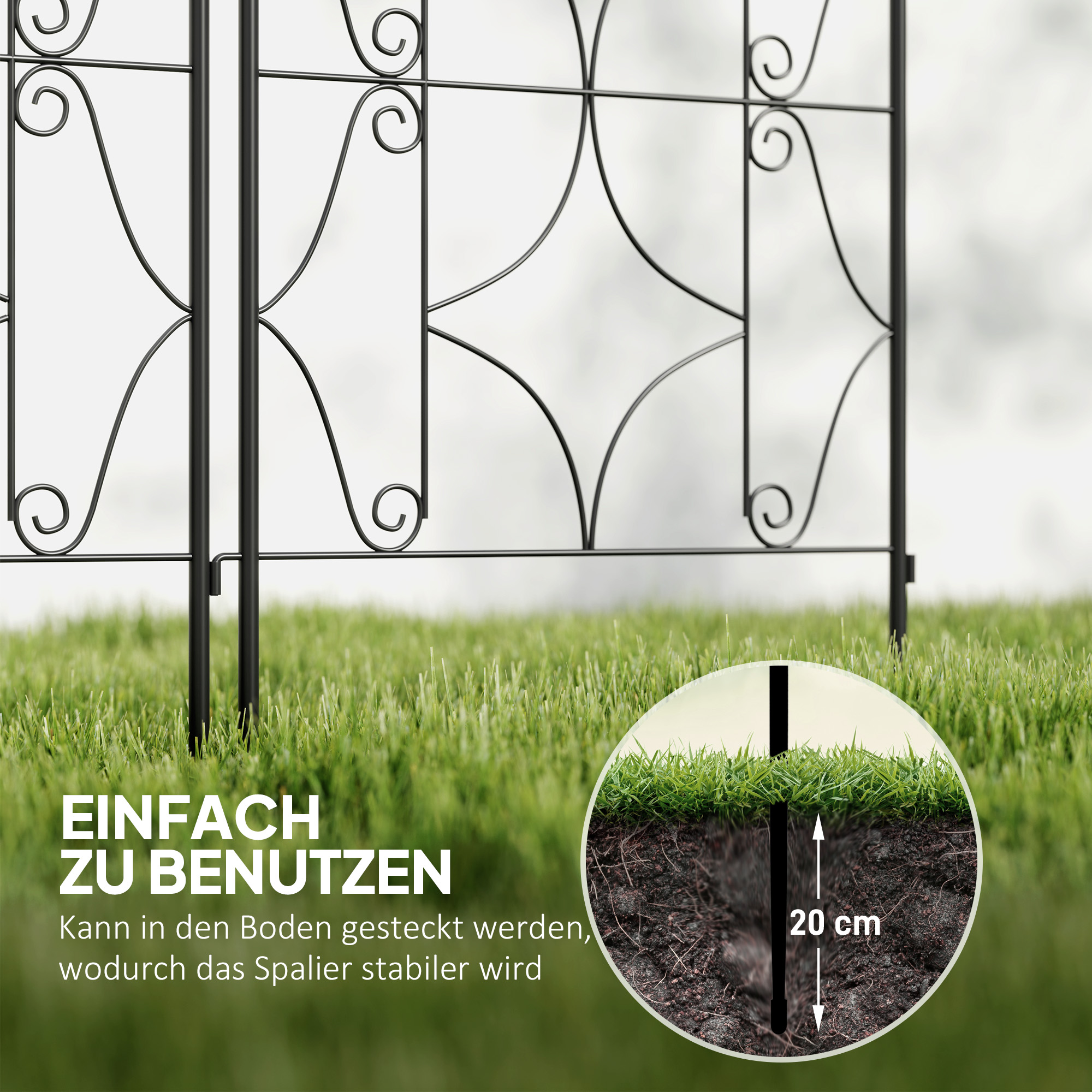 Rankgitter Metall 2er Set zum Stecken rostfrei Rankhilfe für Kletterpflanzen 50x150 cm Schwarz