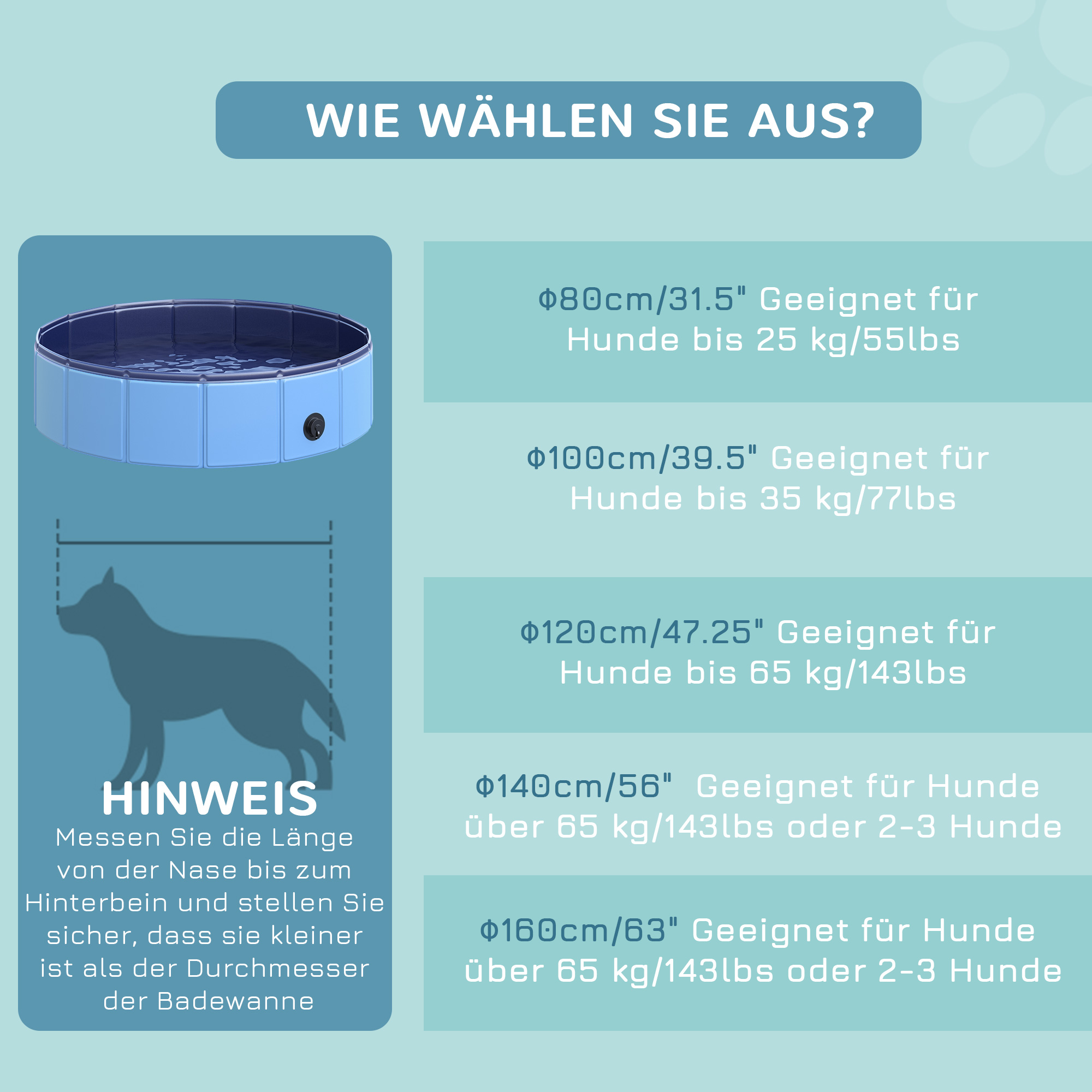 Hundebadewanne faltbar Badewanne Hundepool Plantschbecken Swimmingpool Wasserbecken für Hunde und Katzen Schwimmbecken Kunststoff+Holz Blau Ø80 x H20 cm