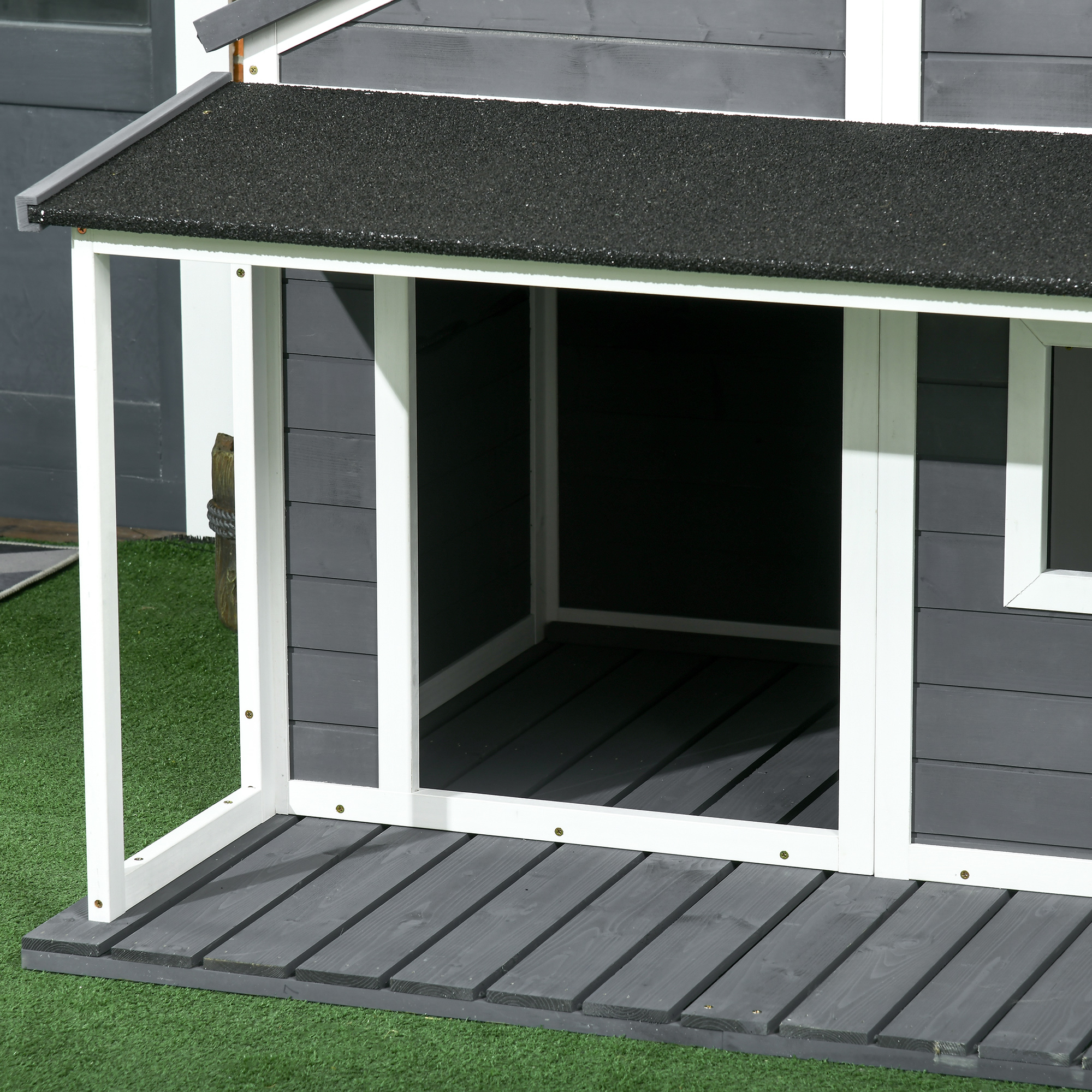 Hundehütte Outdoor-Hundehütte, inkl. Veranda, wetterbeständig, 124 cm x 112 cm x 105 cm, Grau + Weiß