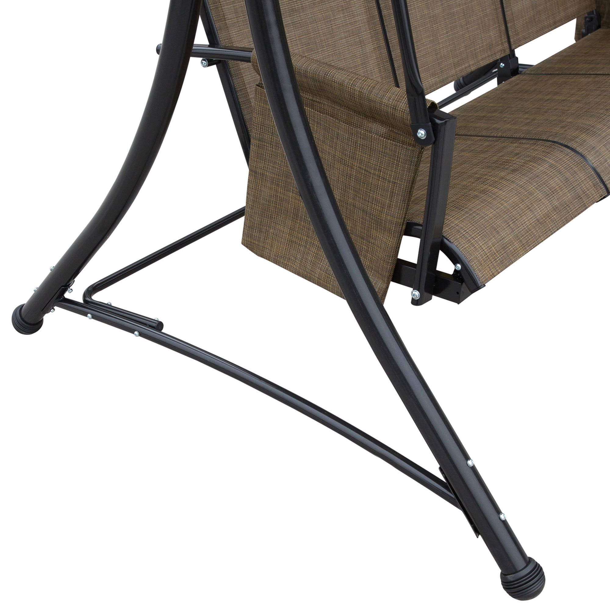 3-Sitzer Hollywoodschaukel, Gartenschaukel mit Sonnendach, Schaukelbank mit Ablage, Aluminium, 196 x 128 x 172 cm, Braun