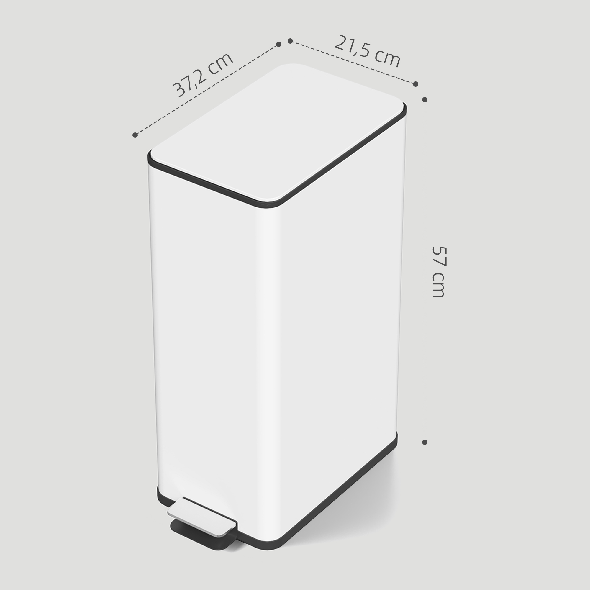 Mülleimer 20l, Soft-Close-Deckel, Deodorant-Fach, Fingerabdrucksicher, Edelstahl, Weiß