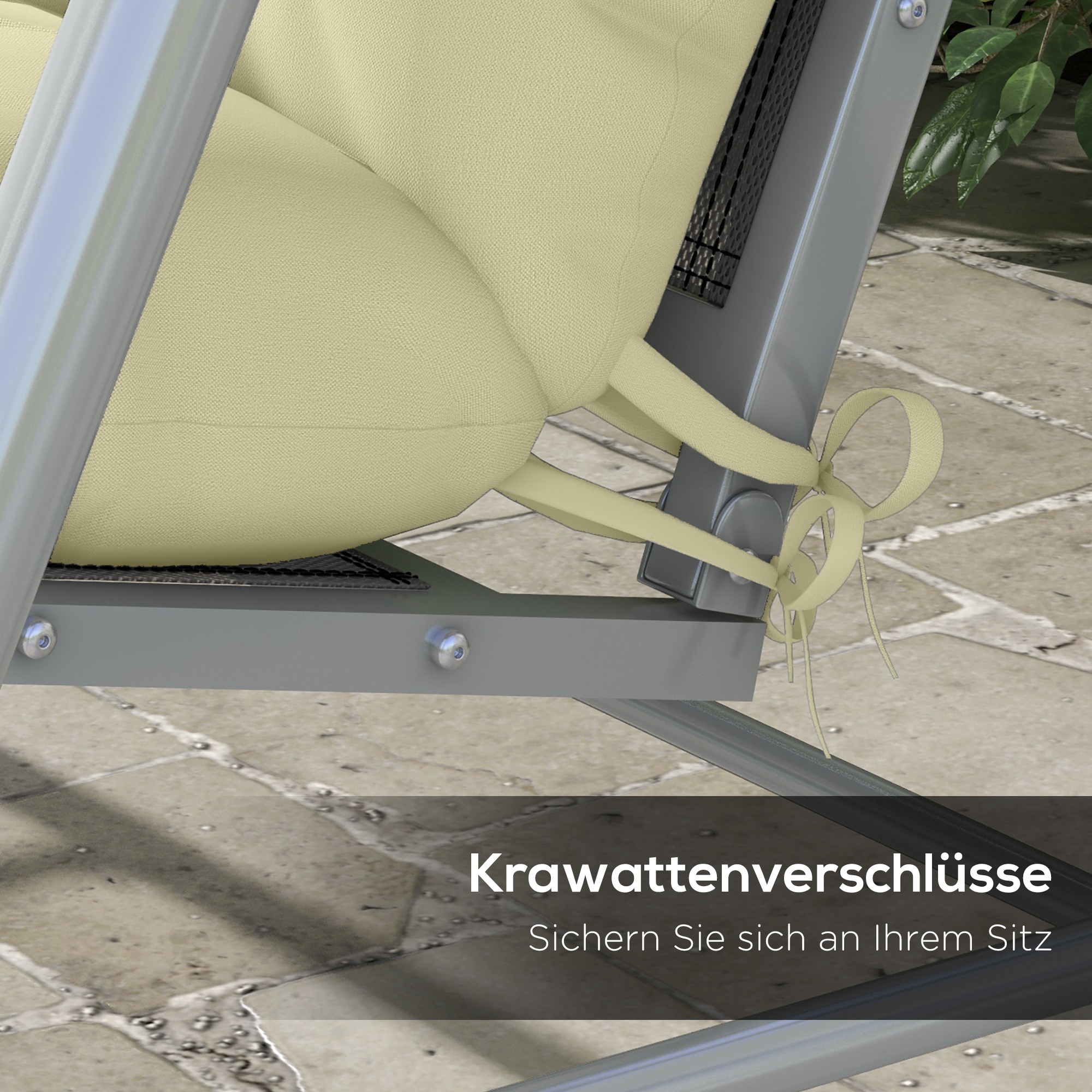 4er-Set Sitzkissen, 150x50 cm wasserabweisend Stuhlkissen mit Bindebänder, 10cm dick Cremeweiß