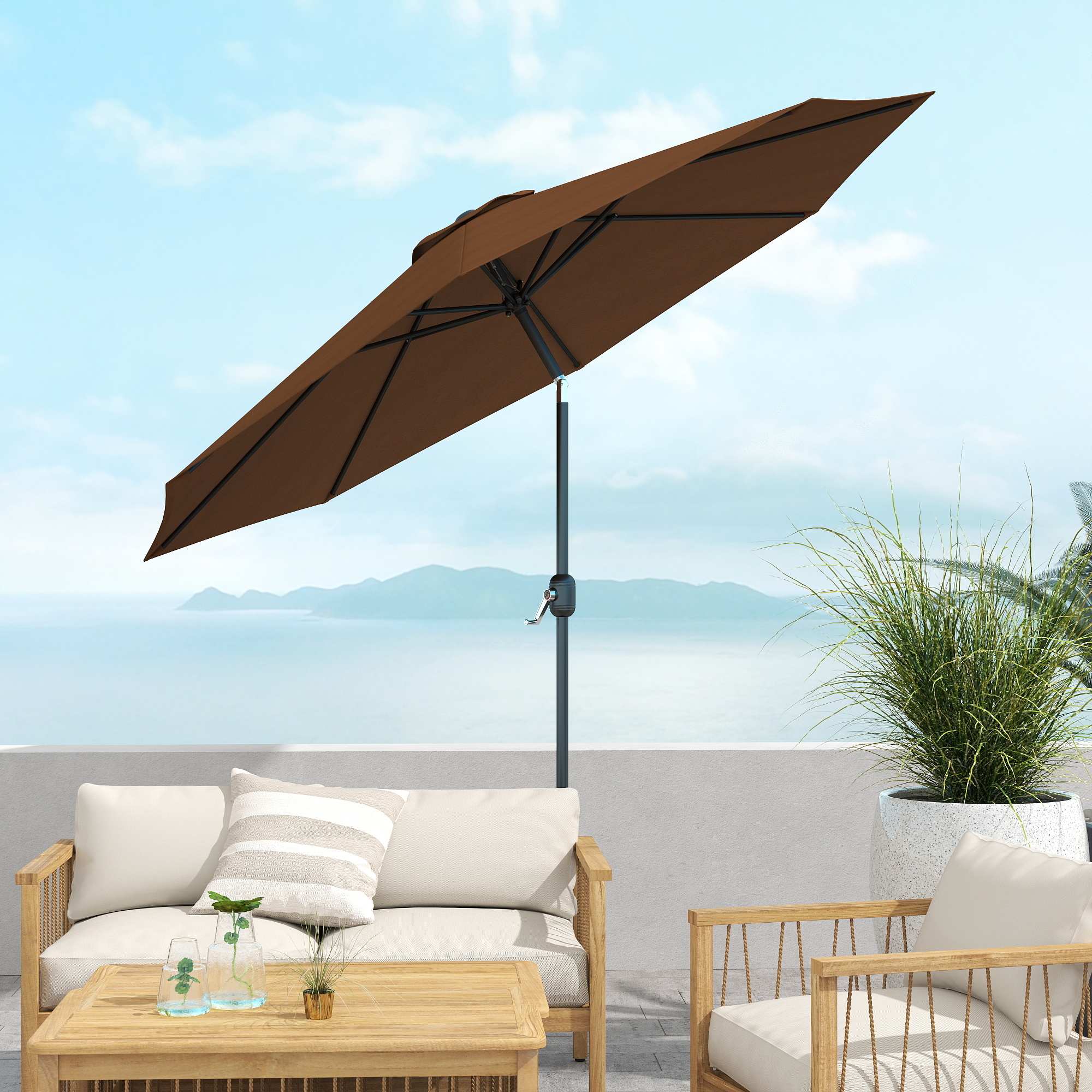 Sonnenschirm Knickschirm Gartenschirm Marktschirm mit Handkurbel Stahl 180/m² Polyester Braun Ø2,95 x 2,5 m