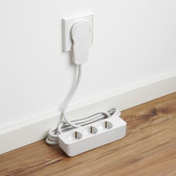 Schutzkontakt-Steckdosenleiste 3-fach, 3600W, 2m Kabel, weiß, Flachstecker