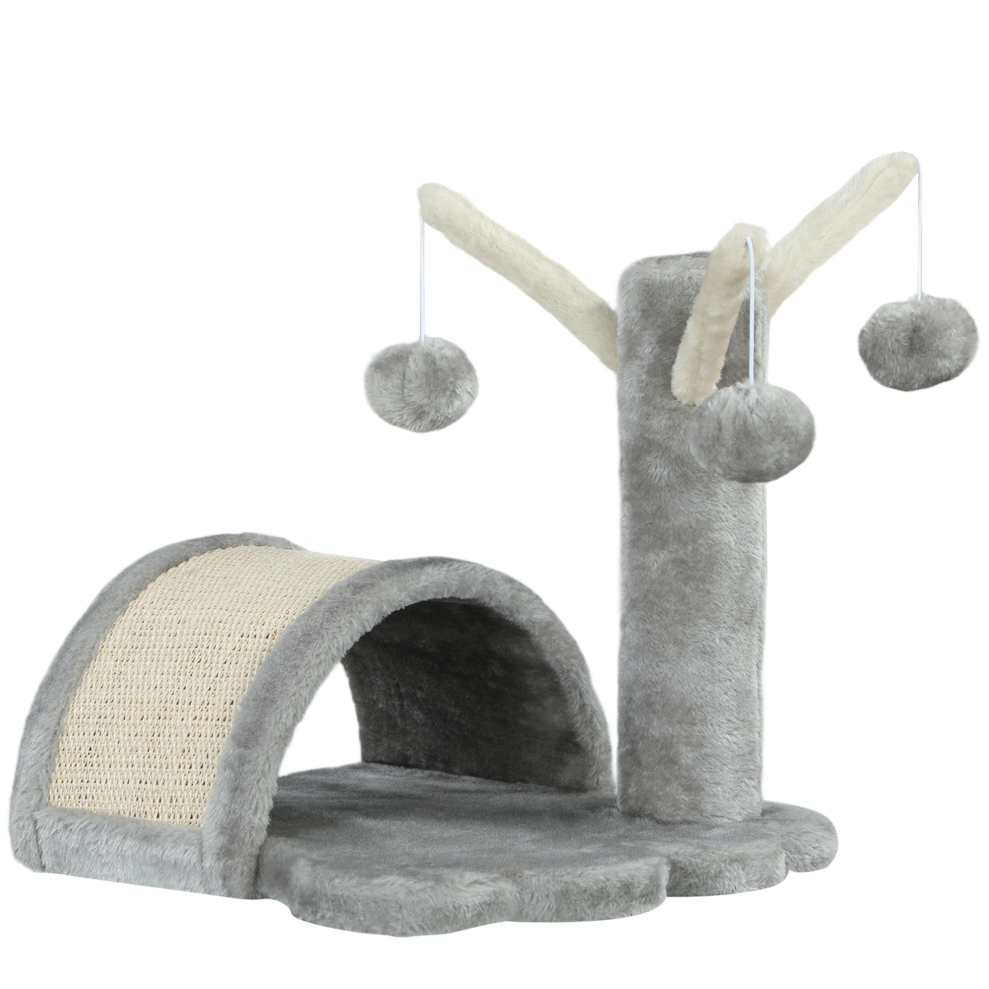 Kratzbaum 40 cm Kleiner Katzenturm mit Höhle, 2 Spielball, Kratzmatte, Katzenkratzbaum, Kletterbaum, für kleine & große Katzen, Hellgrau
