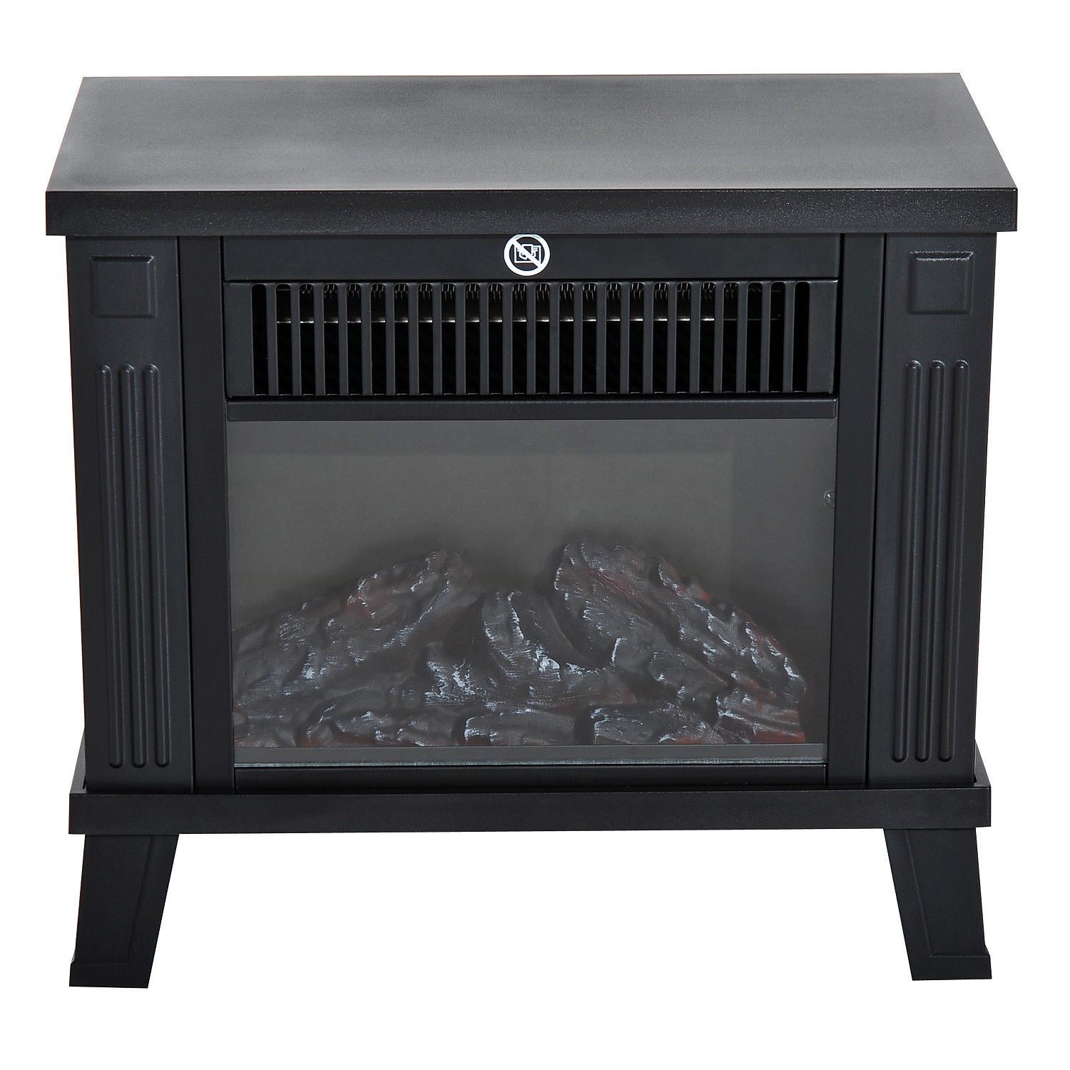 Elektrokamin Elektrischer Kamin Kaminofen Standkamin mit Flammeneffekt 600/1200W, Metall, Schwarz, 34x17x31 cm