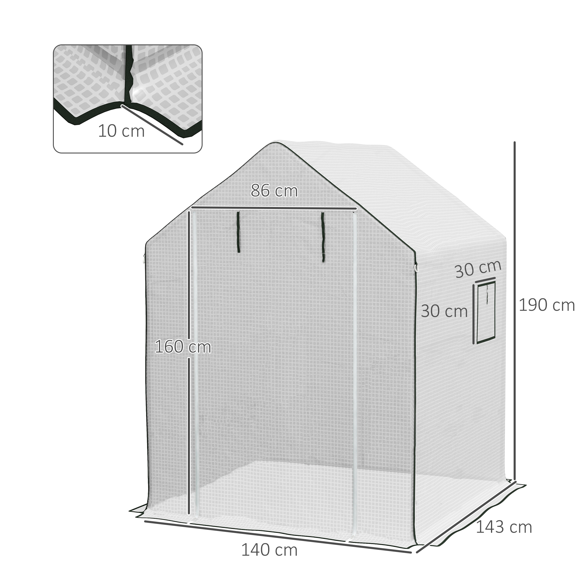 Gewächshaus-Folie, Ersatzplane, wasserdicht, aufrollabare Fenster & Tür, 140 x 143 x 190 cm, Weiß