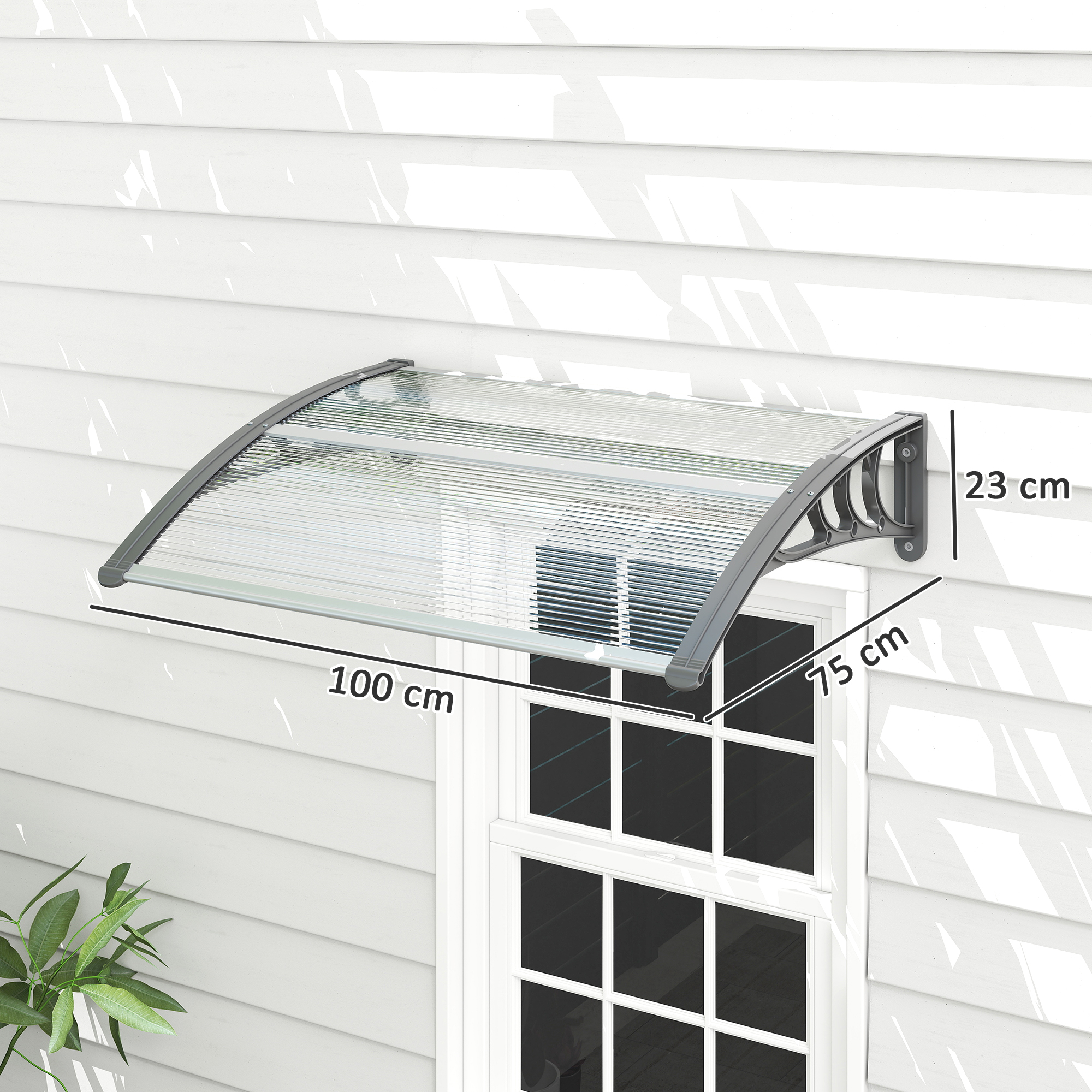 Vordach, Haustürvordach, Überdachung für Eingänge und Fenster, 100L x 75B x 23H cm, Silber