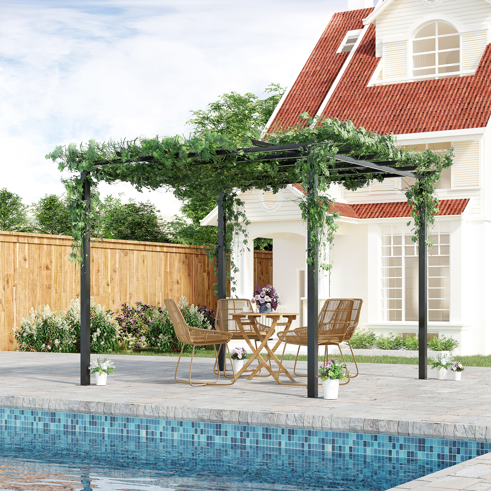 Rosenpavillon Pflanzbogen Rosenbogen Rankhilfe Garten Pavillon wetterfest Metall Schwarz 2,97 x 2,95 x 2,3 m
