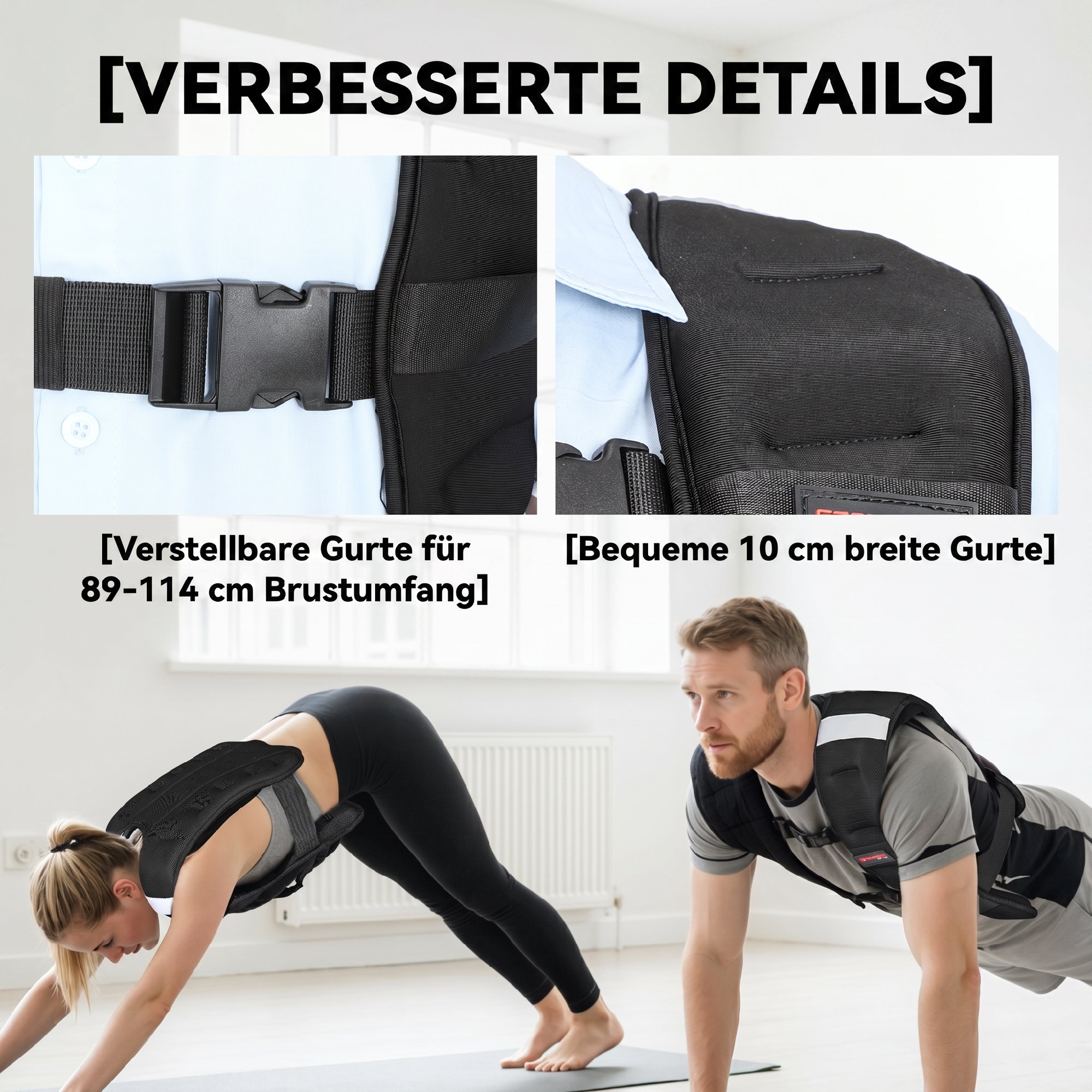 Gewichtsweste 10 KG Trainingsweste mit Reflektierenden Streifen verstellbaren Gurten Laufweste Damen Herren