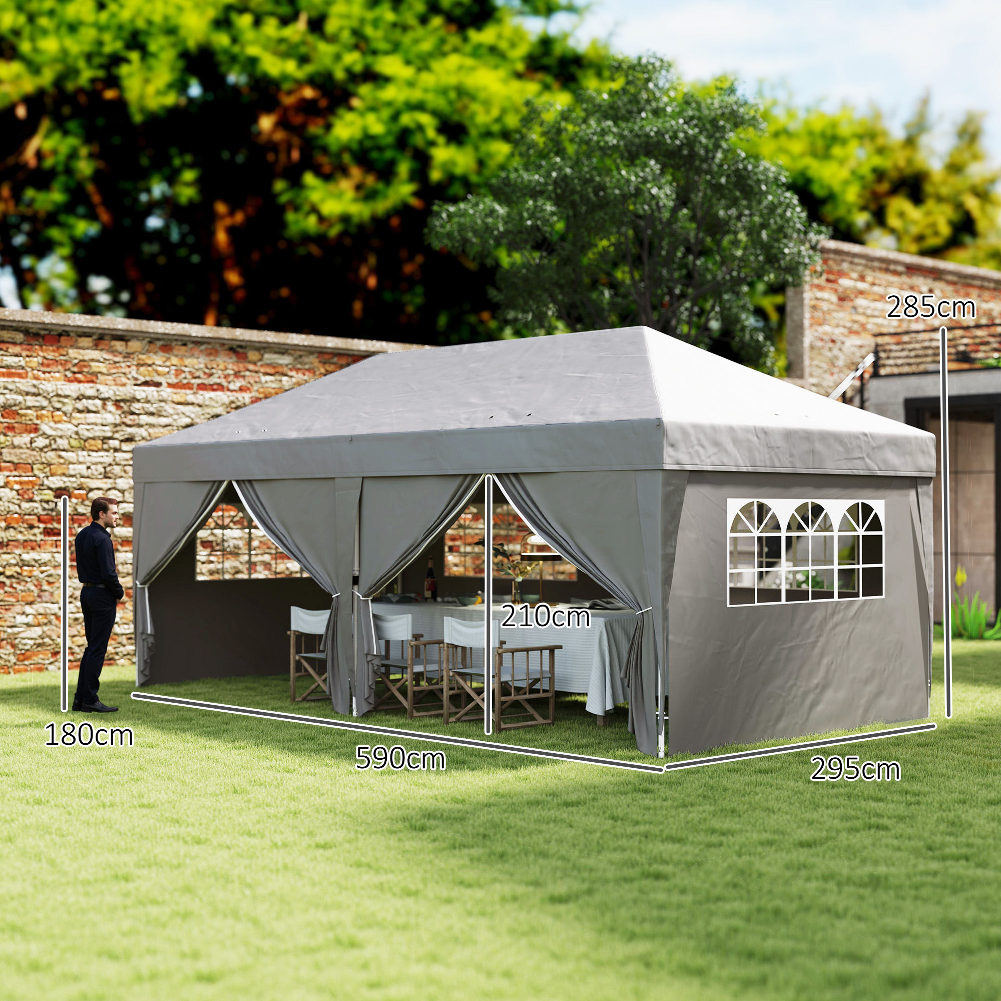 Pavillon ca. 6x3m Stabil Winterfest Pop-up Faltpavillon mit Fenster Reißverschlusstür Seitenteilen UV Schutz