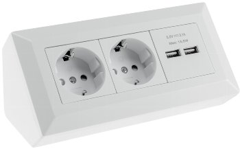 2-fach Steckdosenblock + 2x USB, weiß ma / 250V~/ 16A, Aufbaumontage, USB 3,1A