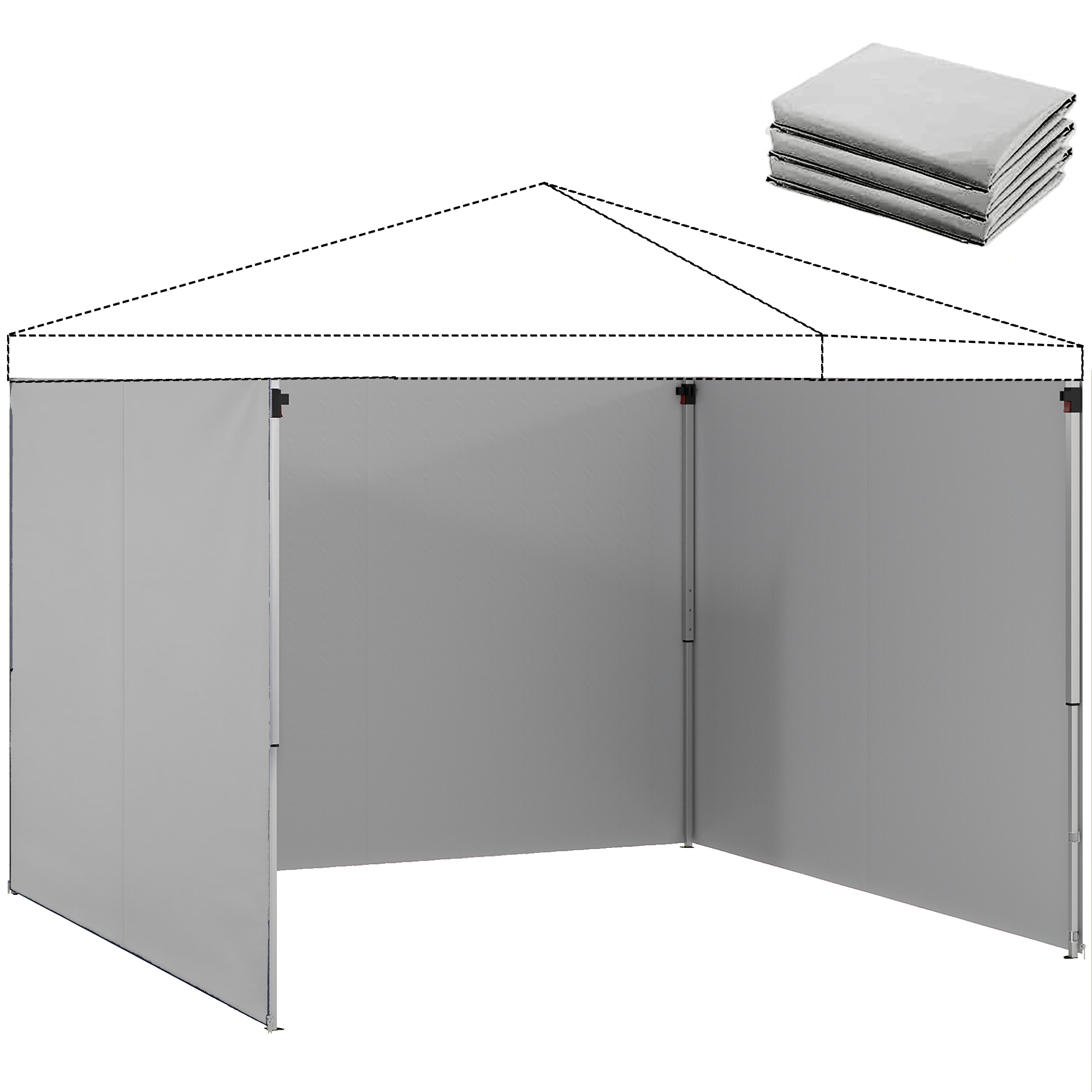 3-teiliges Set Seitenteile mit Reißverschluss für 3 x 3 m Pavillon, Hellgrau