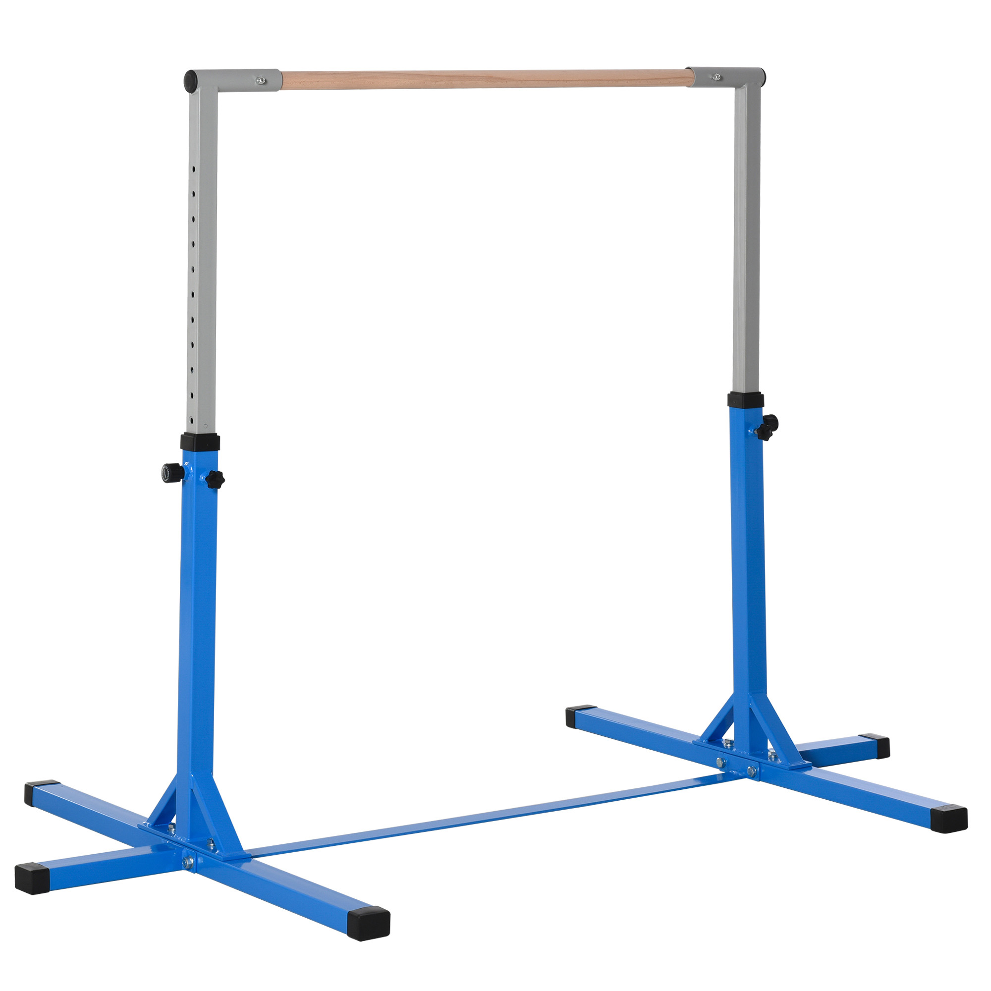 Gymnastik-Turnreck, 13-stufig höhenverstellbar Reckstange, Reck Turnstange aus Holz & stabile Stahlkonstruktion bis 75 kg belastbar, für 3+ Kinder, Indoor, Outdoor, Blau