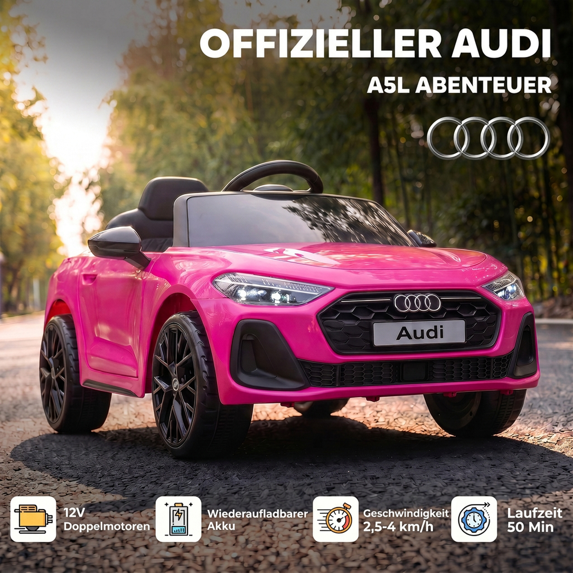 Kinder Elektroauto Audi A5L 12V Kinderauto mit 2,4 G Fernbedienung 2 Motoren Lithium-Akku Sanftanlauf 4-Rad-Federung