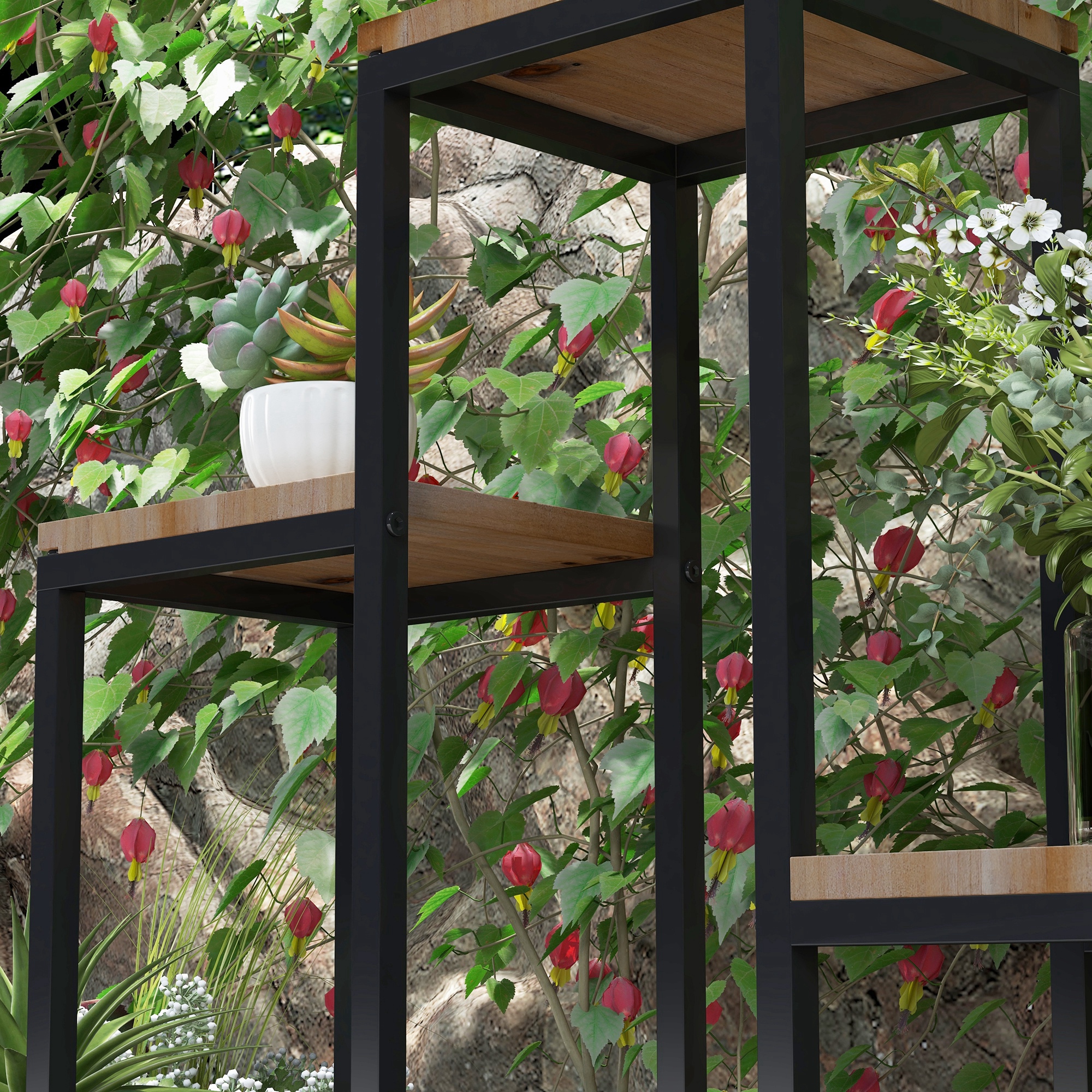 Blumenregal, 4 Etagen, Indoor & Outdoor, Metallrahmen, 80 x 20 x 74 cm