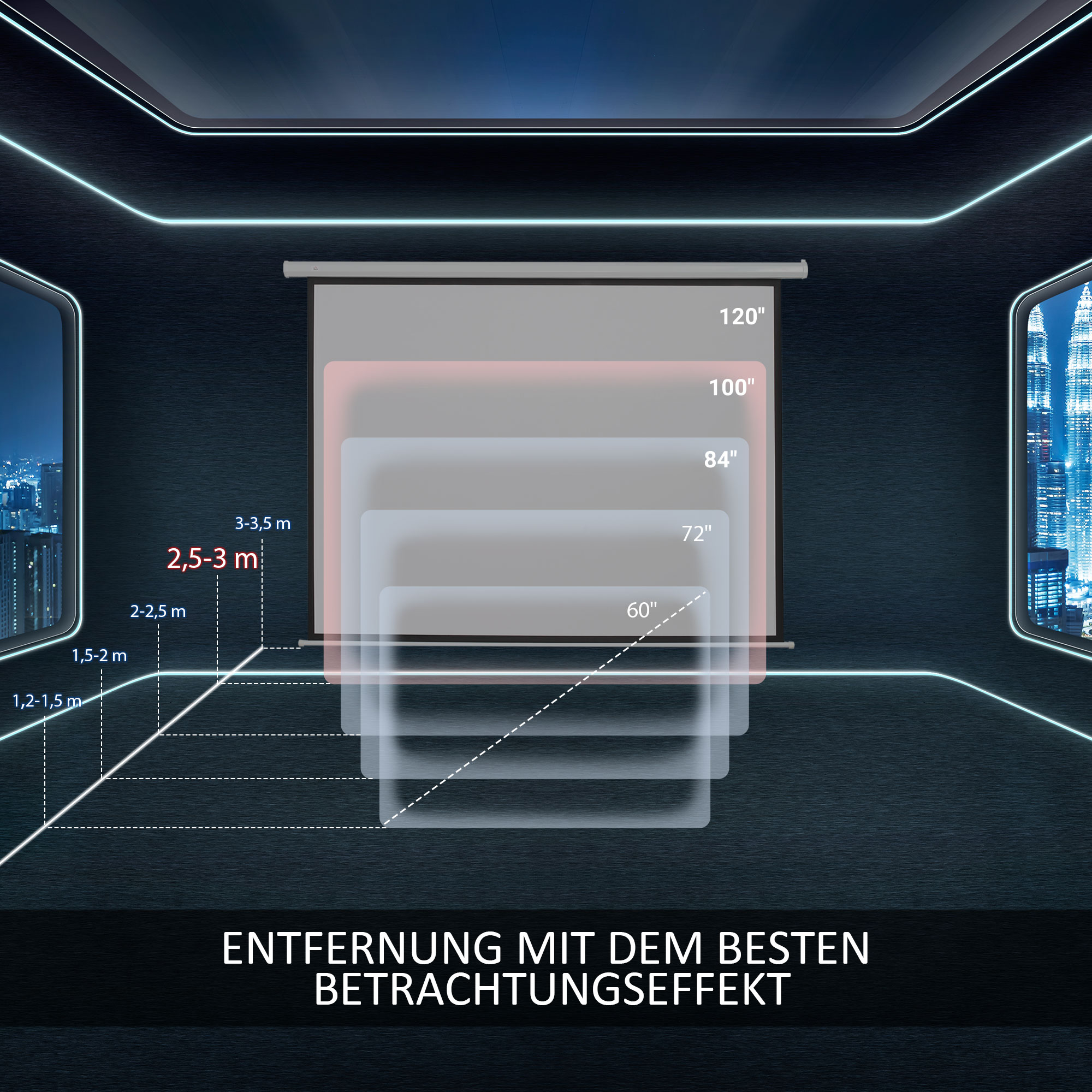 Beamer Leinwand 203 x 152 cm 100 Zoll 4:3/ 16:9 Projektionsleinwand Manuell für Heimkino