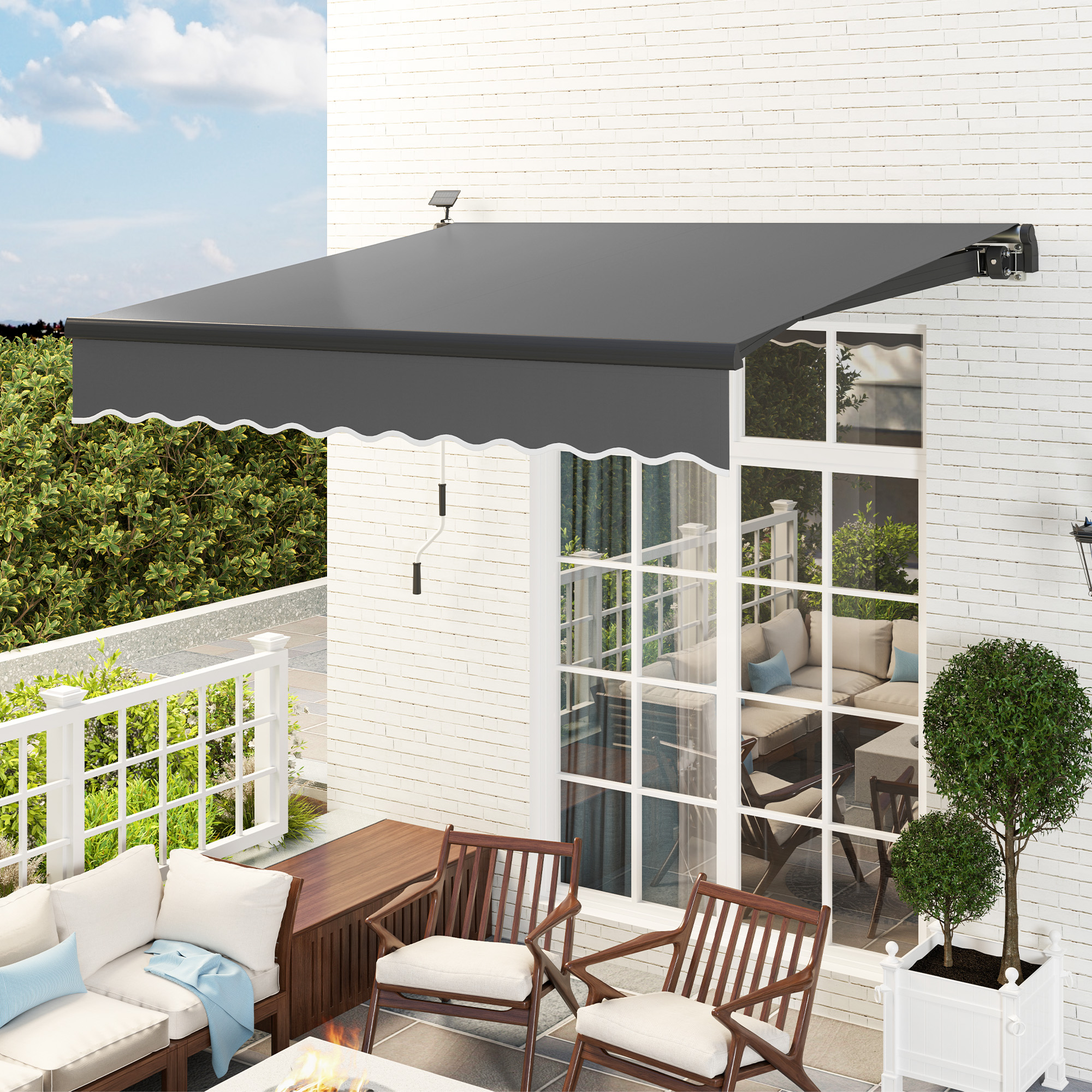 Klemmmarkise mit Handkurbel Solar-Lichte Gelenkarmmarkise Markise Sonnenschutz UV 50+ 300 cm breit Grau