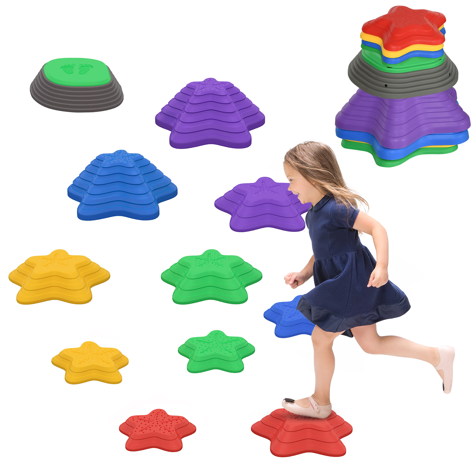 Trittsteine-Set für Kinder ab 3 Jahren, 11 Steine, rutschfest, bis 80 kg, Seestern-Design