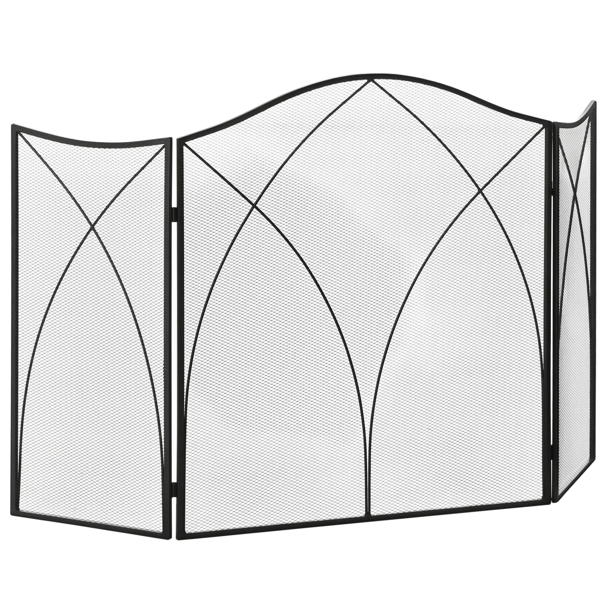 Funkenschutz für Kamine, dreifach faltbar, Metallstruktur, Beschichtung, 108x2x76 cm, Schwarz