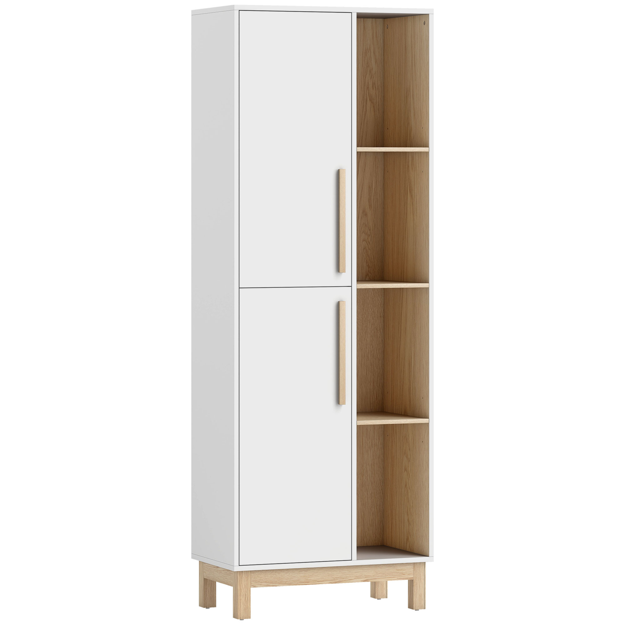 176 cm großes Bücherregal, 4 offene Regale, 2 Schränke, freistehender Bücherschrank, MDF, Weiß
