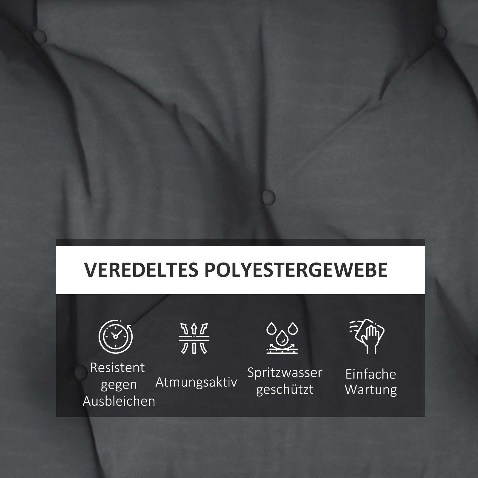 2 teilige Polsterauflage Gartenmöbelsitzkissen Sitzauflage, wetterbeständig, Knopfheftung, 120 x 60 x 15 cm, Grau