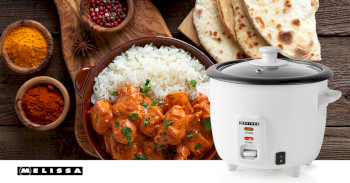 Reiskocher | 0,6 l | 300 W | Antihaftbeschichtung | abnehmbare Schüssel | Dampfgareinsatz | Warmhaltefunktion | automatische Abschaltung | weiß