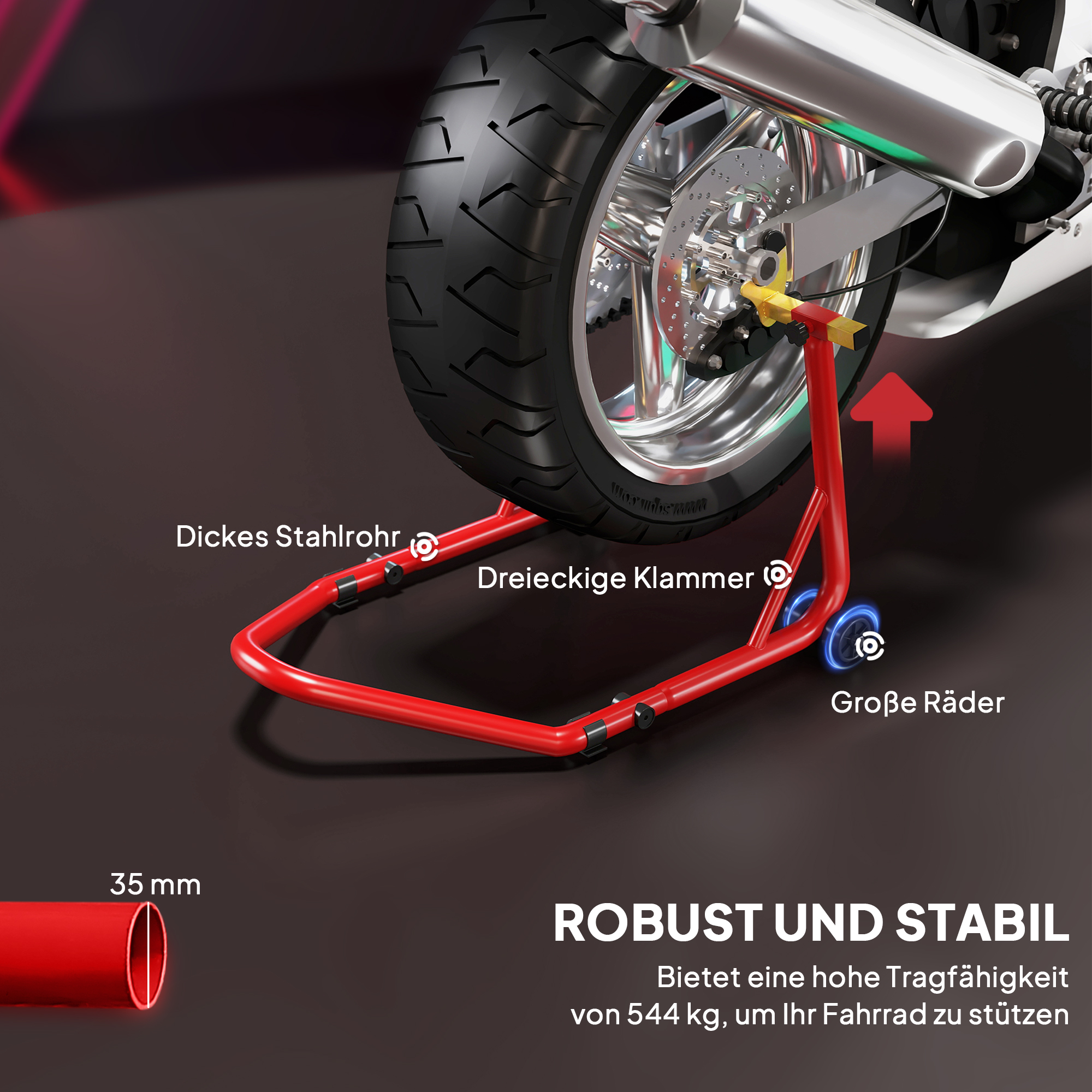 Motorradständer vorne/hinten Montageständer Motorradheber bis 544 kg Stahl Rot