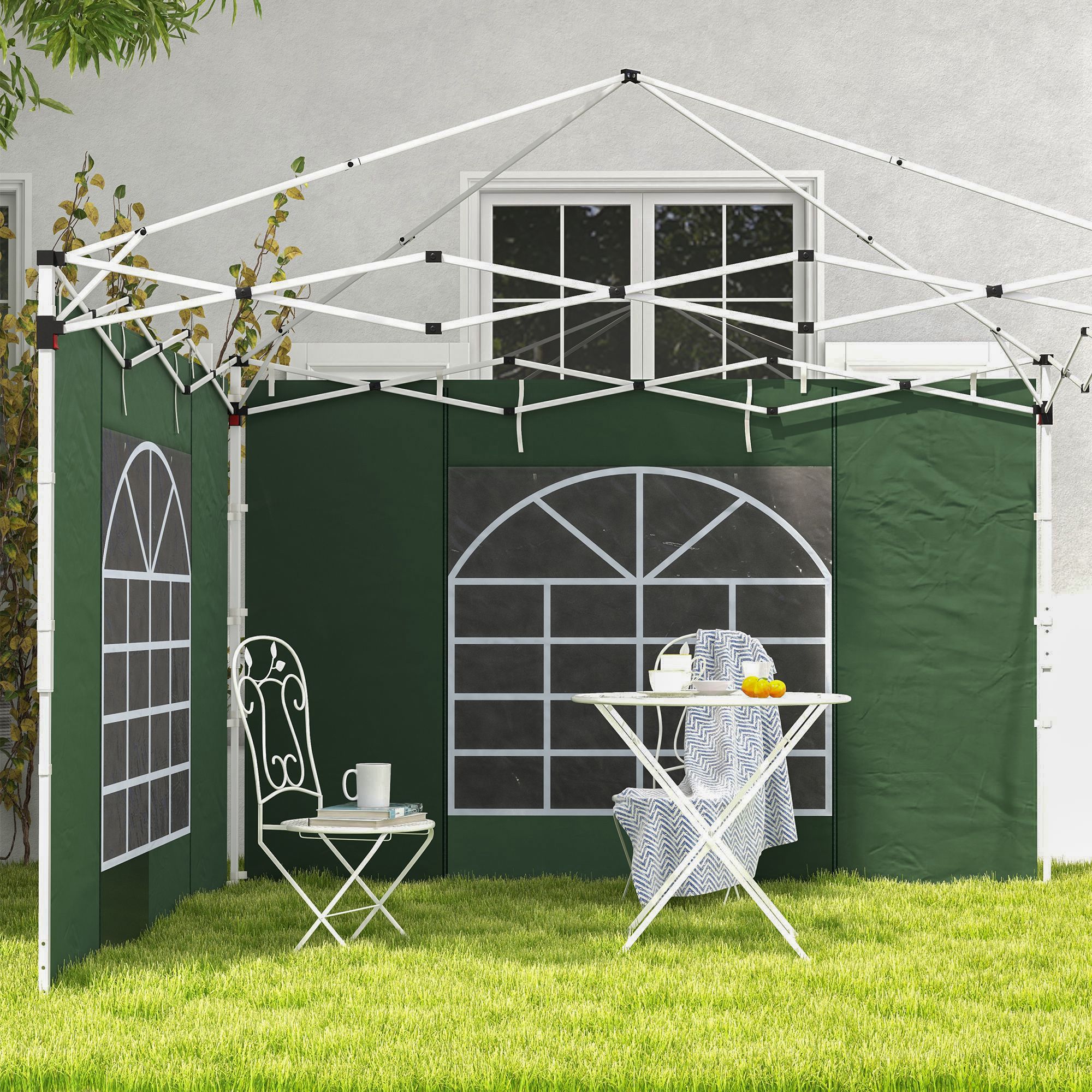 Seitenwände für 3 x 3/ 3 x 6 m Pavillon, Seitenplanen mit Fenster, Tür, Ersatzwände für Partyzelt, Oxfordstoff, Grün