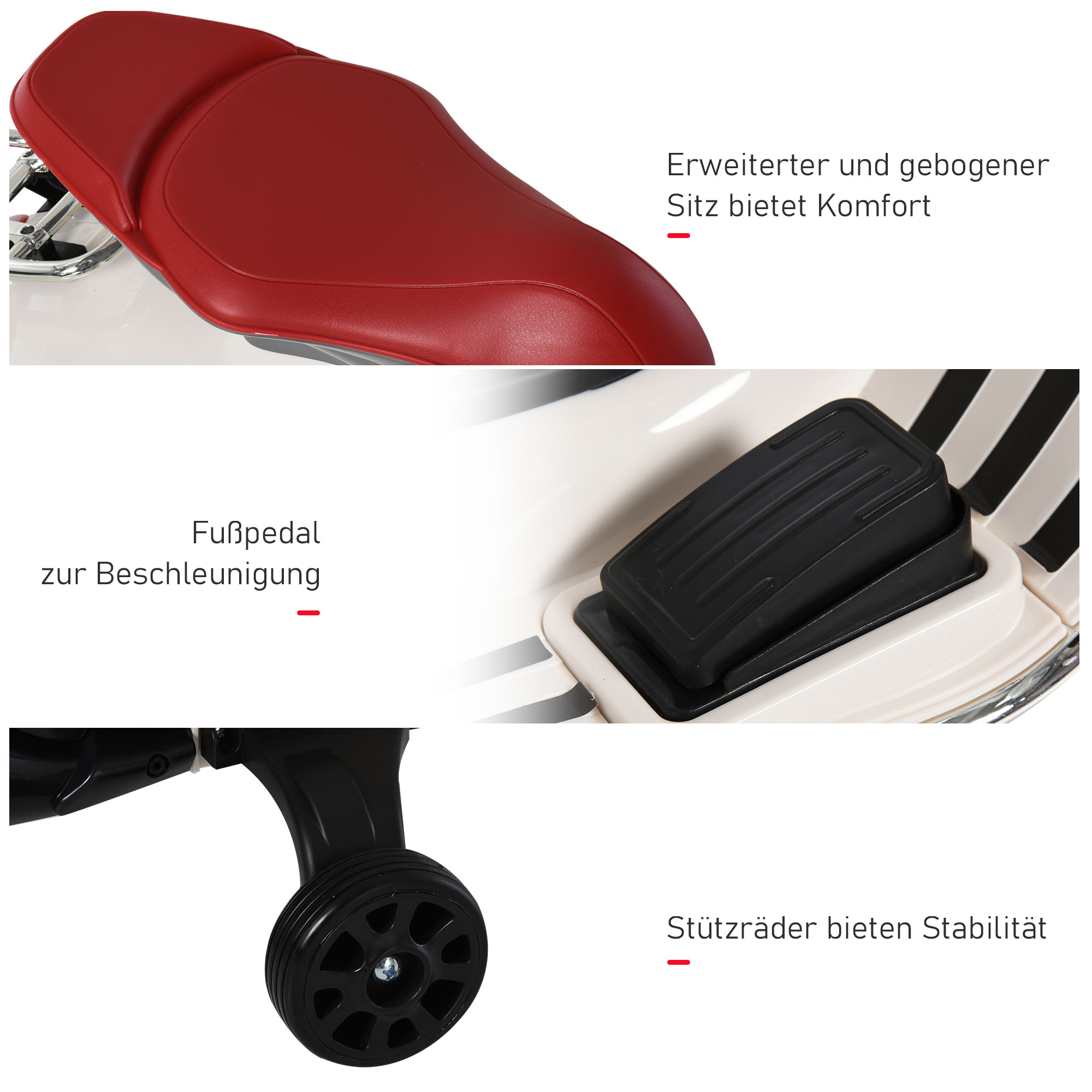 Kinder Elektro-Motorrad, 6V Kindermotorrad mit Scheinwerfer, Musik, Vor- und Rückwärtsgang, Trainingsräder, 30 kg belastbar, Elektromotorrad für 3-6 Jahre Kinder, Weiß