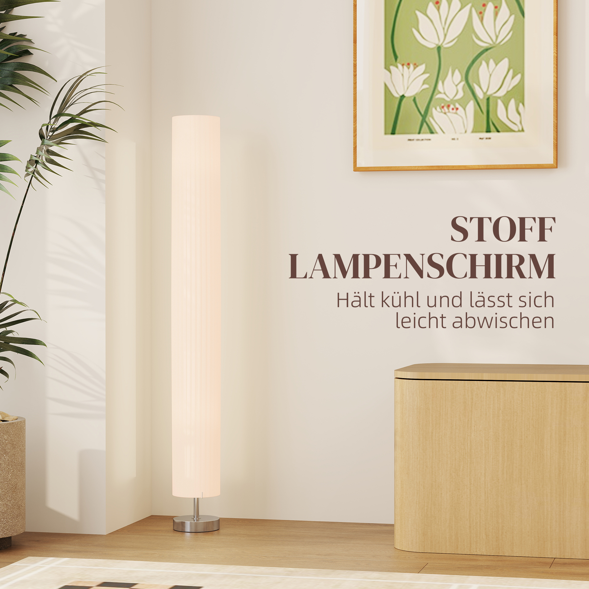 Stehlampe Wohnzimmer mit Schirm aus Polyester, 2 x E27 Fassung für Schlafzimmer 14 x 14 x 120 cm