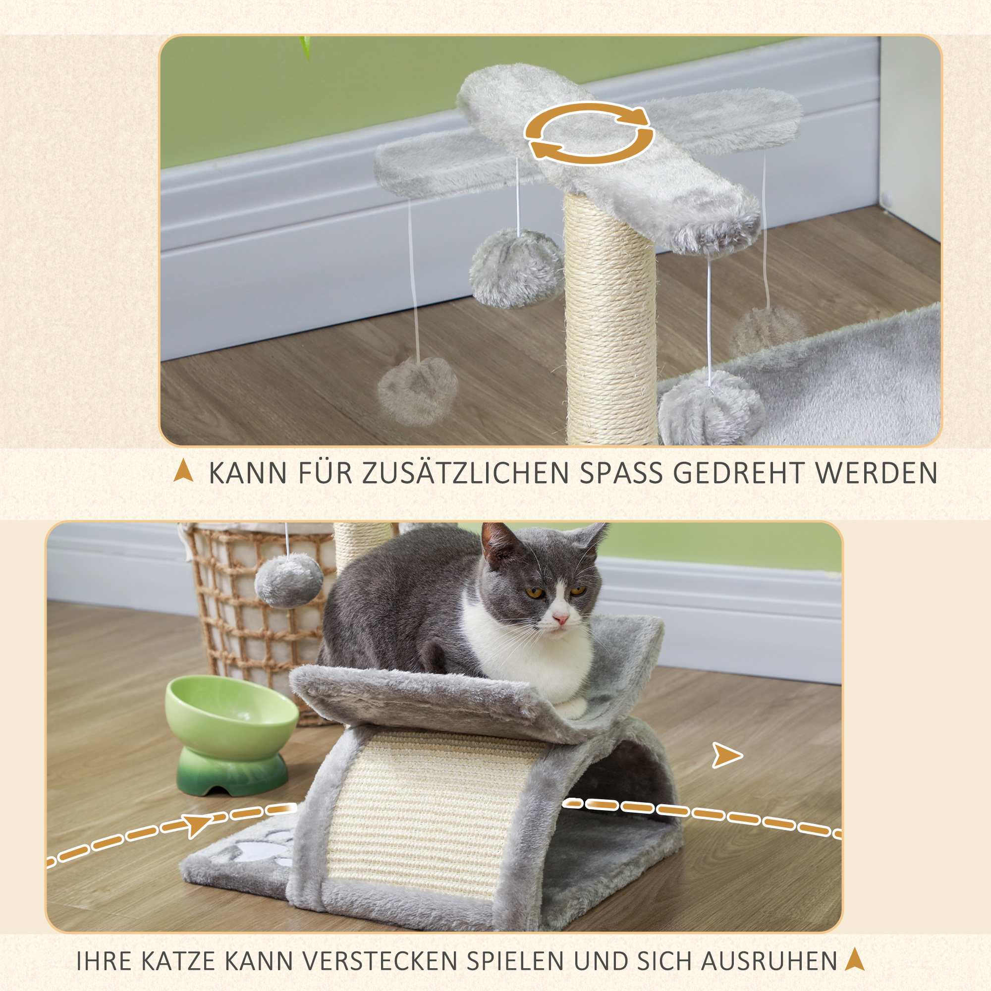 Kratzbaum klein Katzenkratzbaum Spielbaum Kratzstamm für Katzen mit Spielball Braun 40 x 30 x 43 cm