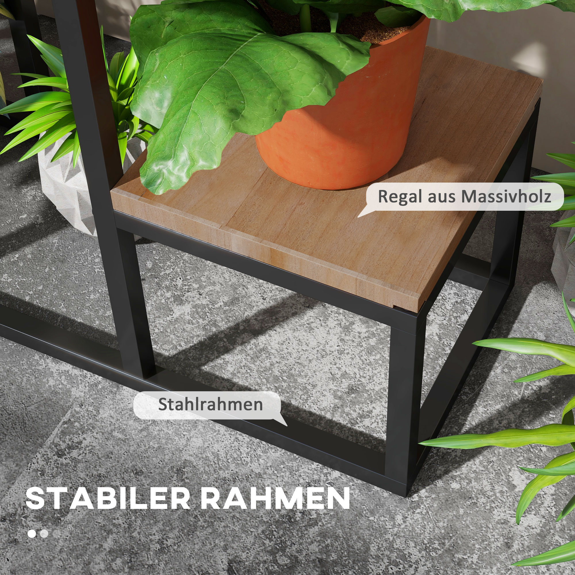 Blumenregal, 4 Etagen, Indoor & Outdoor, Metallrahmen, 80 x 20 x 74 cm