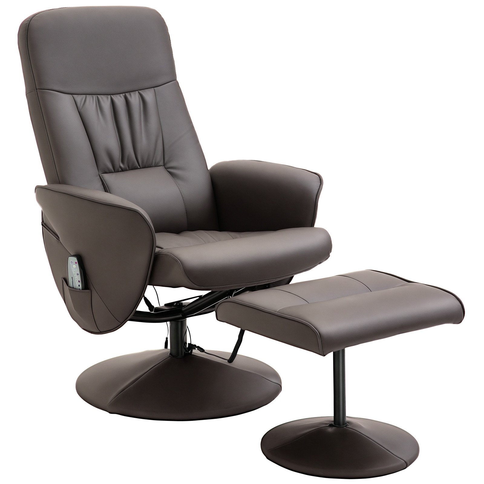 Relaxsessel mit Hocker, drehbarer Fernsehsessel mit 10 Massagepunkte, Liegefunktion, Massagesessel mit Fernbedienung, Seitentasche, TV-Sessel, Kunstleder, Braun