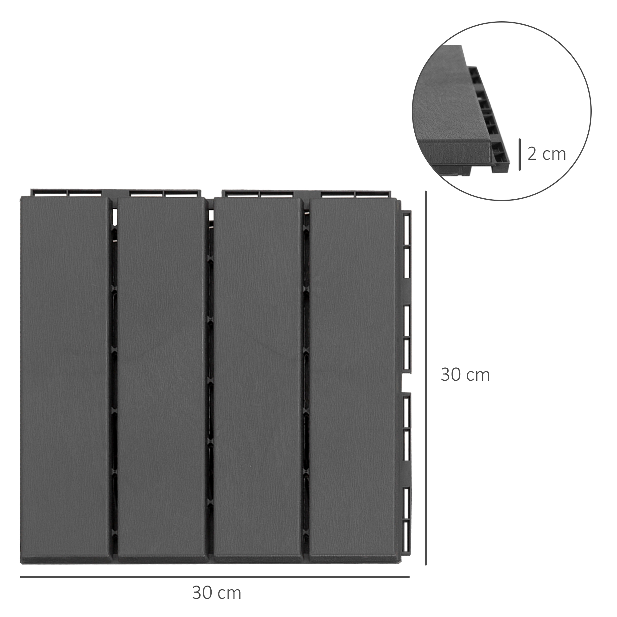 Terrassenfliesen 30 x 30 cm 9 Stück 0,81? Klickfliesen Balkonfliesen mit Klicksystem Drainagefunktion Bodenbelag Fliese für Terrasse Balkon Schwarz