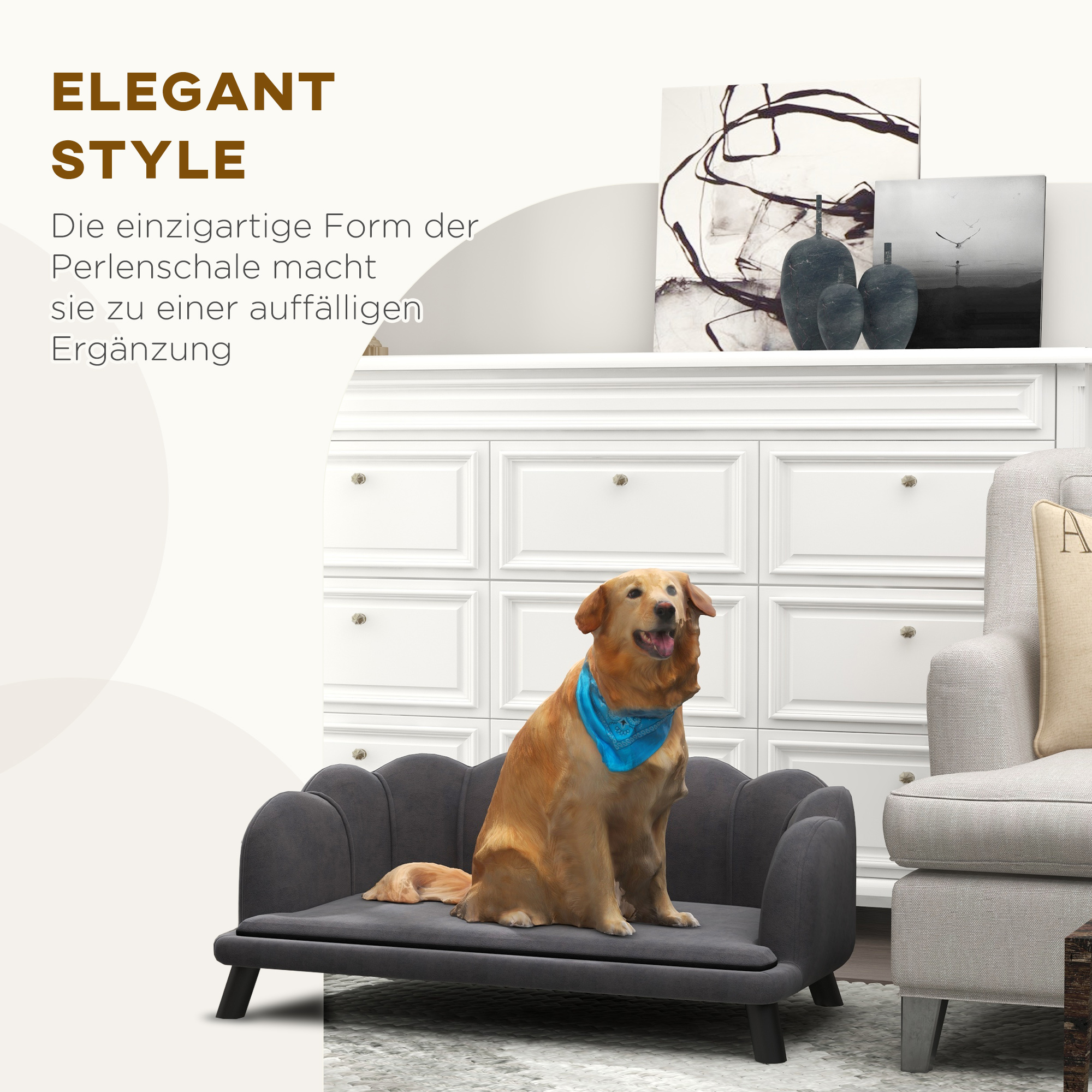 Hundesofa Hundecouch, Waschbarer Bezug, Haustiersofa mit Rückenlehne und Holzbeine, Katzensofa, für mittelgroße Hunde unter 25 kg, Dunkelgrau