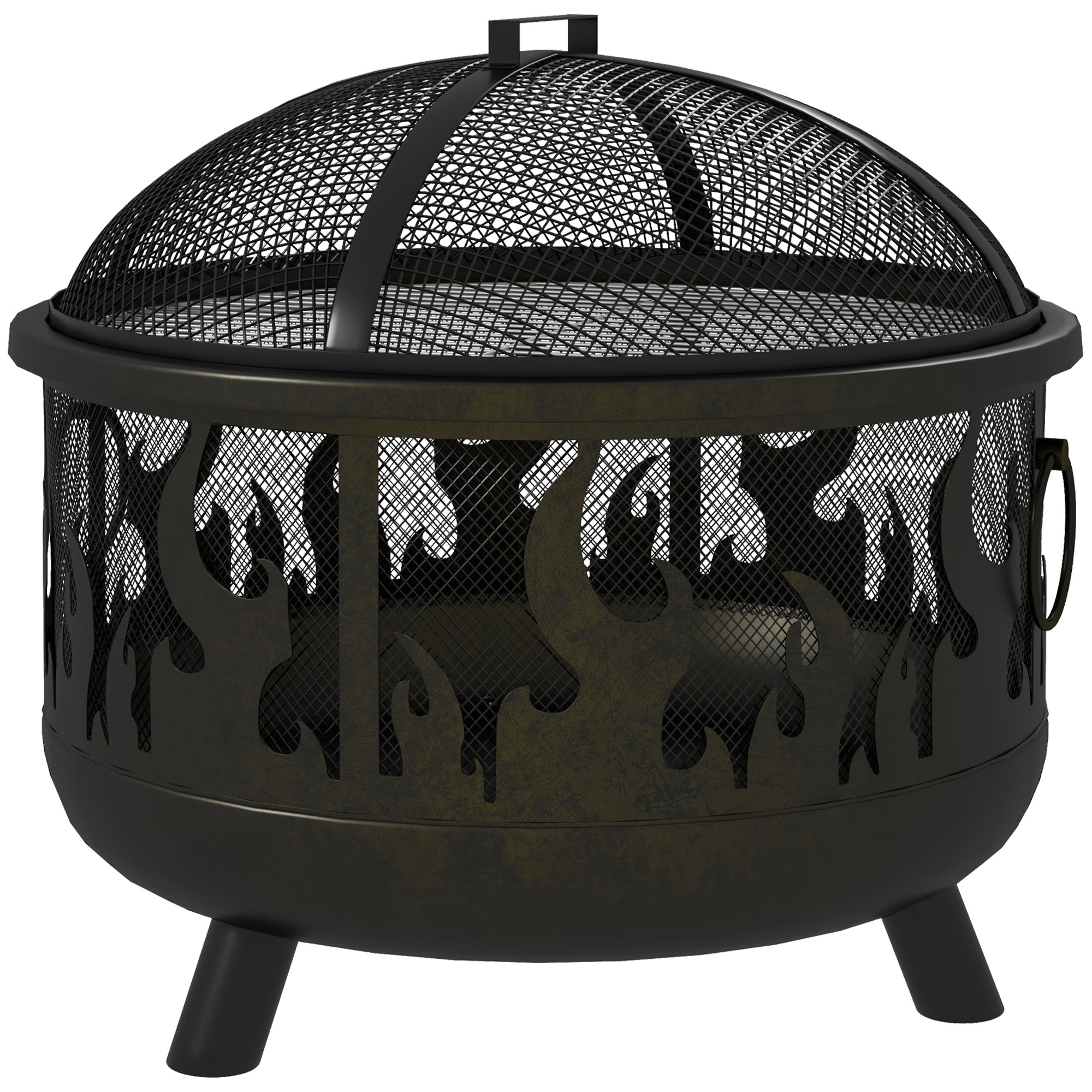 Feuerschale Feuerstelle, inkl, Funkenschutz, 1 Schürhaken, Ø61,5 cm x 52 cm, Schwarz