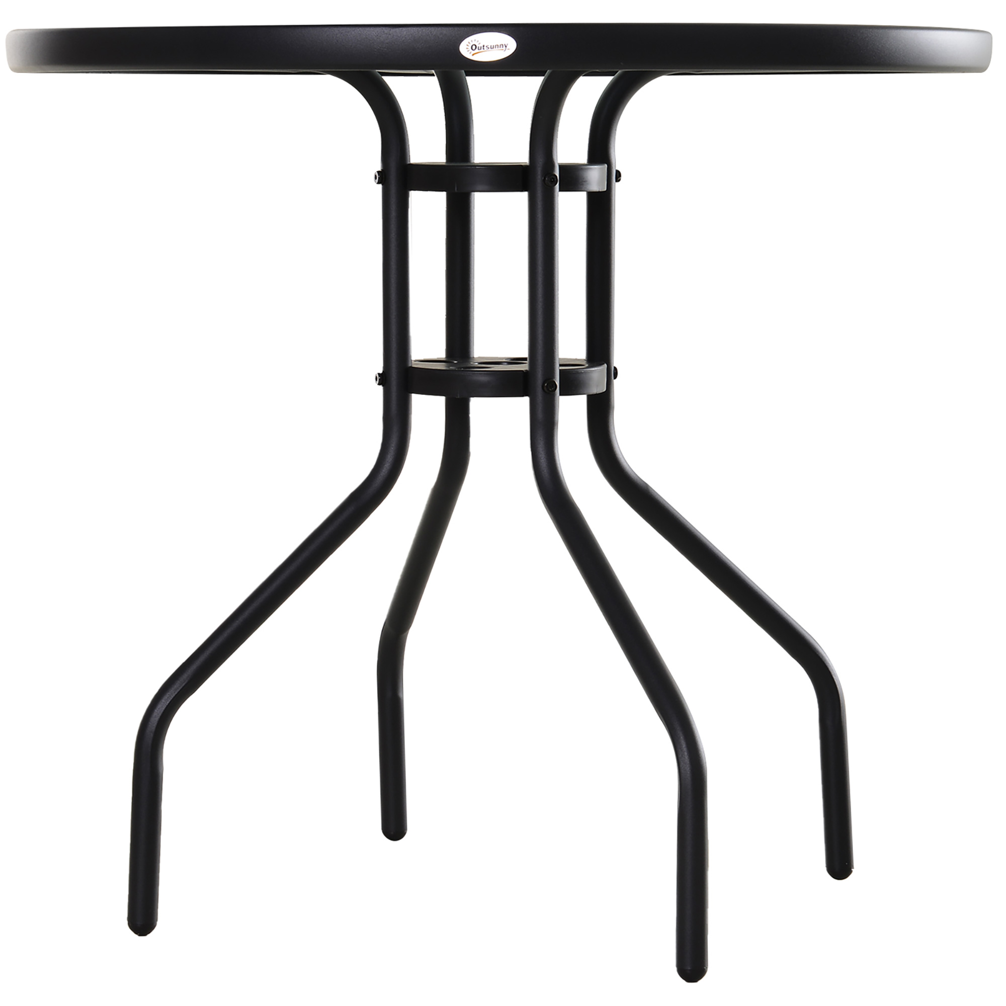 Gartentisch Balkontisch Garten Beistelltisch Bistrotisch Gartenmöbel mit Schirmloch Hartglas + Metall Schwarz Ø80 x 72 cm