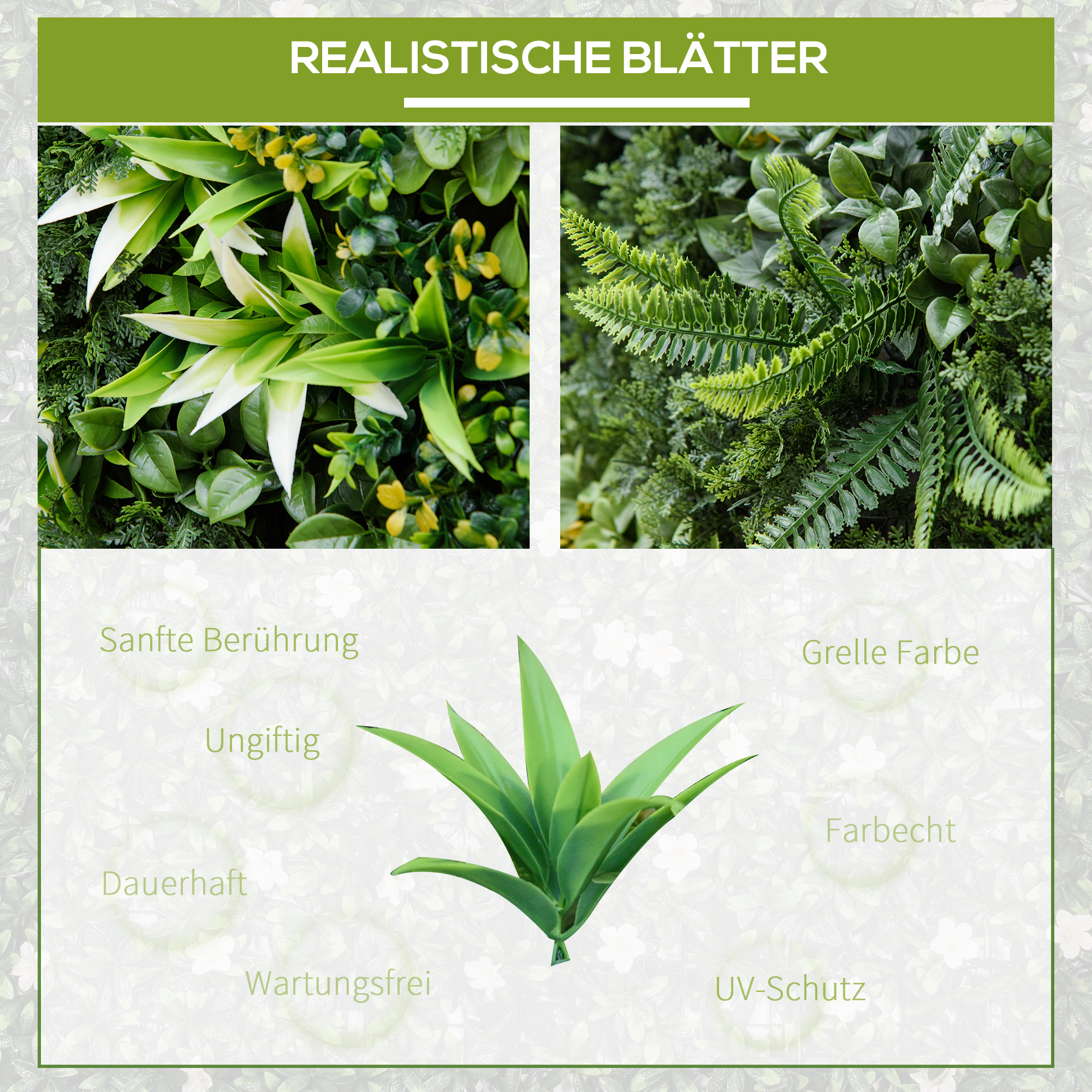 12 Stück künstliches Pflanzenwand Hecke 50x50 cm UV-Schutz Sichtschutz Mehrblättriges Design Heckenpflanze für Garten Outdoor Dekor