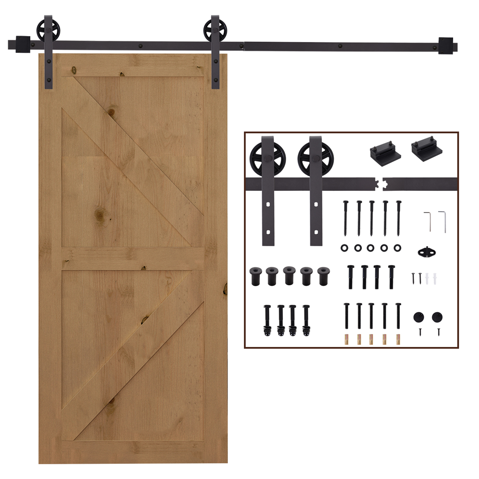 Gleitschienen-Bausatz für Schiebetür, inkl. Schienen, Rollen, Bodenstopper, 183 cm, bis 100 kg belastbar, Dunkelbraun