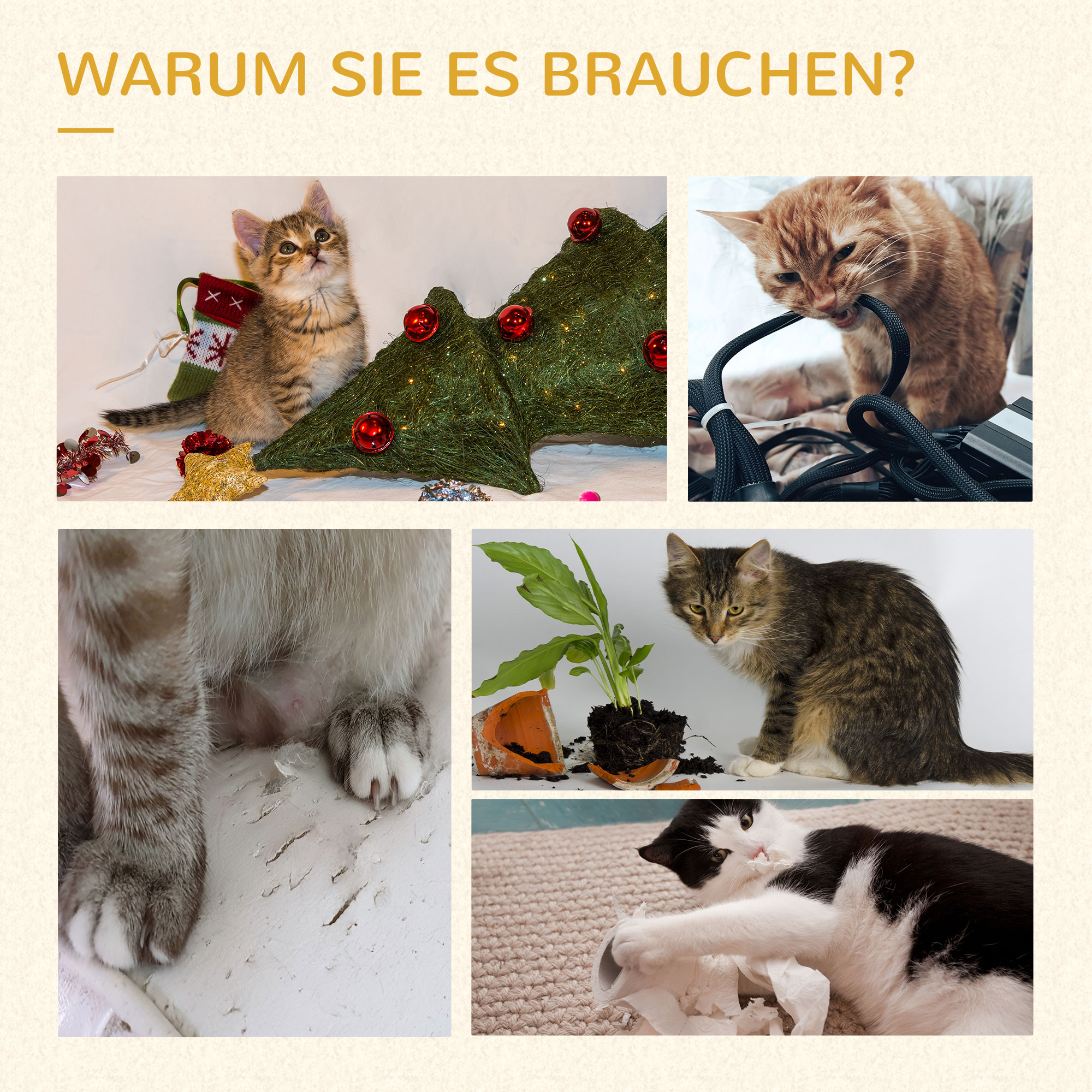 Kratzbaum mit Katzenbett u. Kratztonne für Katzen, 60 cm x 44,5 cm x 109 cm, Grau + Natur + Weiß