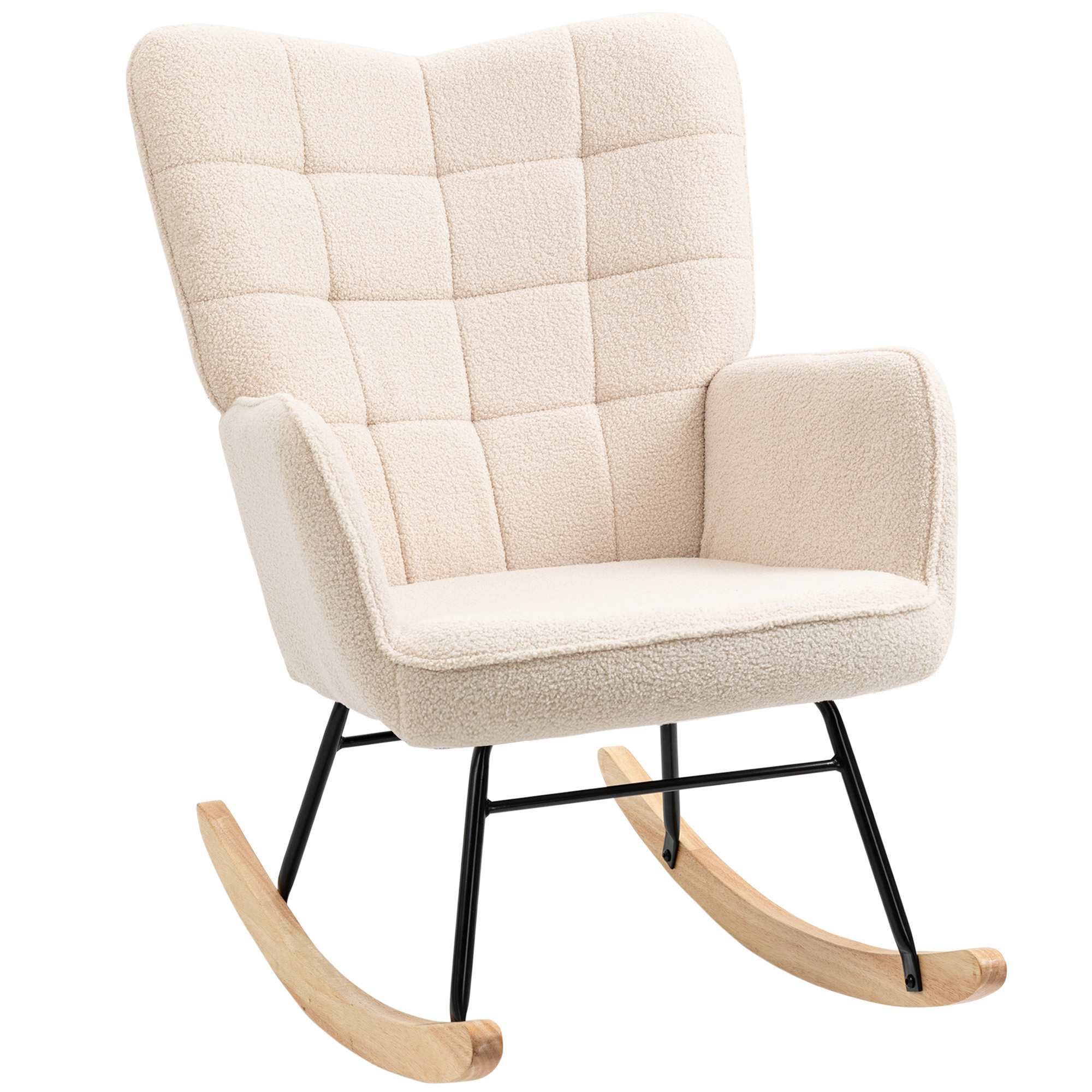 Schaukelstuhl im Retro-Design, Massivholz, Sessel, Relaxsessel, 98 cm x  71 cm x 101 cm, Beige
