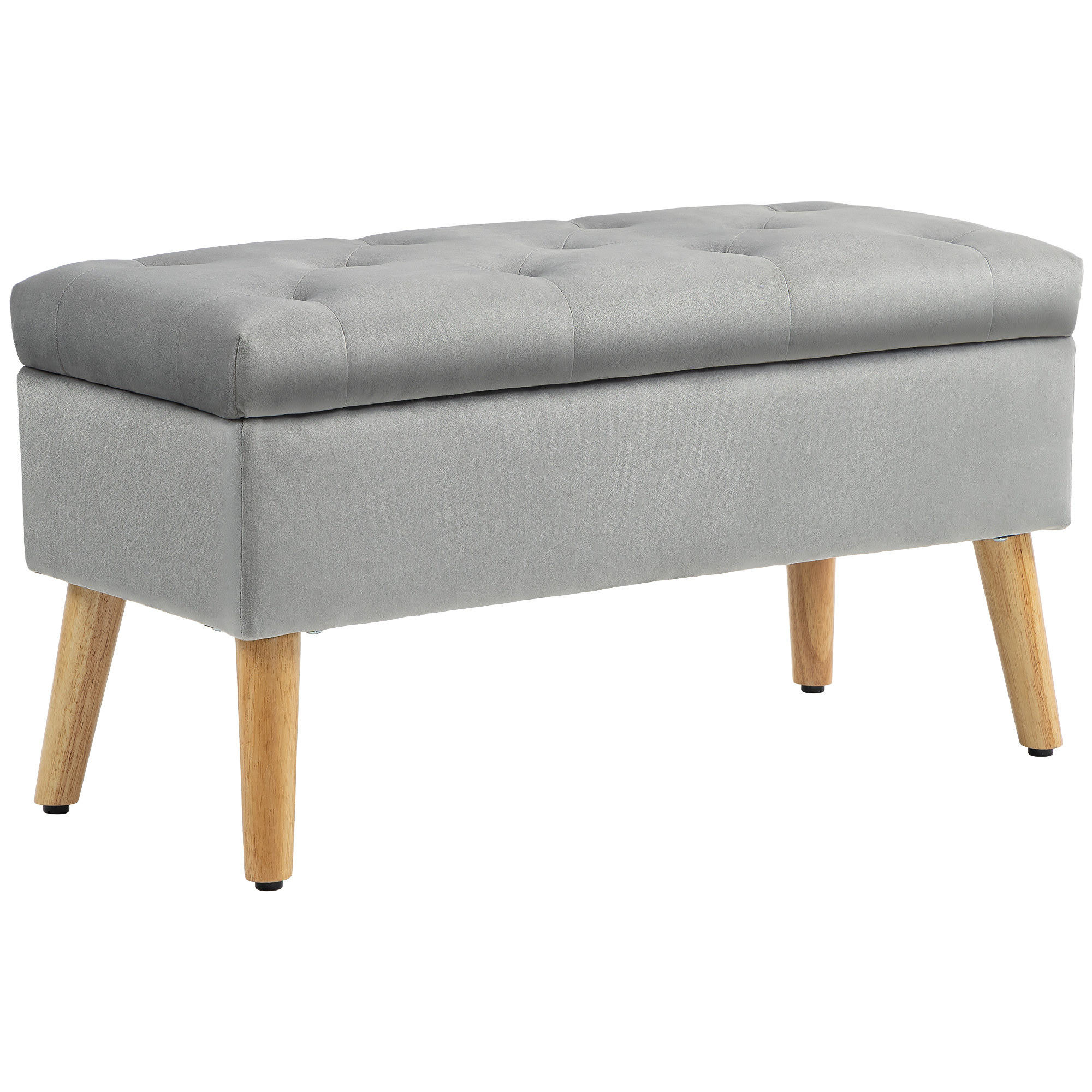Polsterbank mit Stauraum, Stoffbezug in Samtoptik, Holzbeine, für Wohnzimmer, Schlafzimmer, Flur, 80 x 35 x 42 cm, Grau