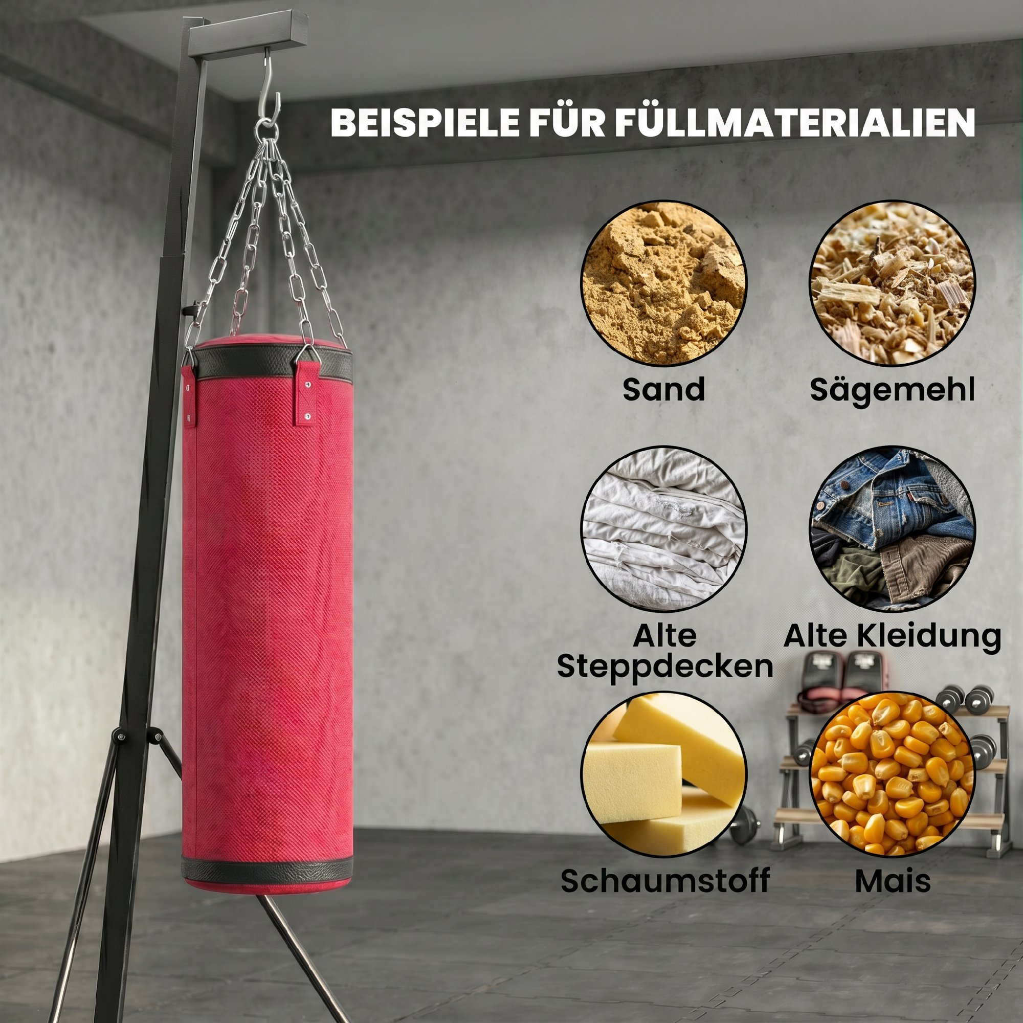 Boxsackständer 185-231cm Höhenverstellbar Freistehender Boxsackhalter mit Boxsack Dreiecksbasis Gewichtenhalter